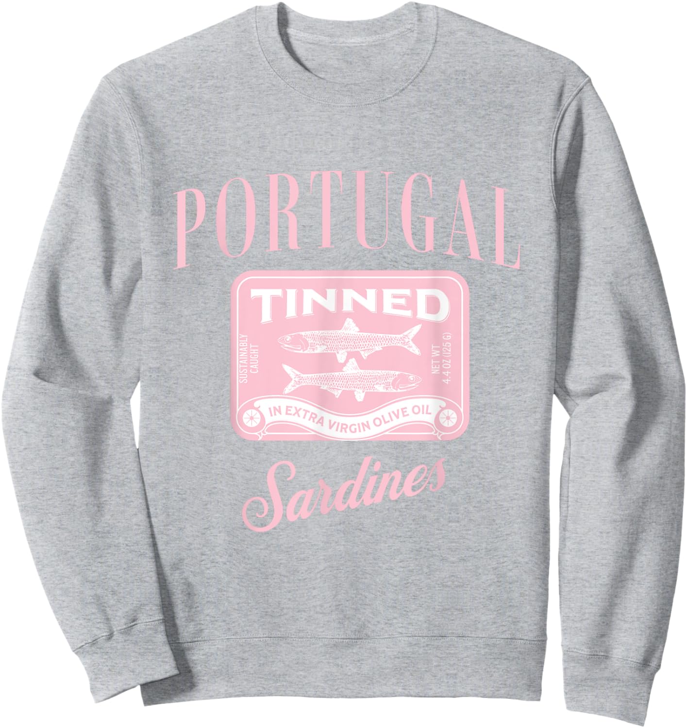 Tin Fish Sardines - Women's Classic Fit White Short Sleeve Letter Print Portugal Sardines Summer Sweatshirt - Sweatshirt | Ash