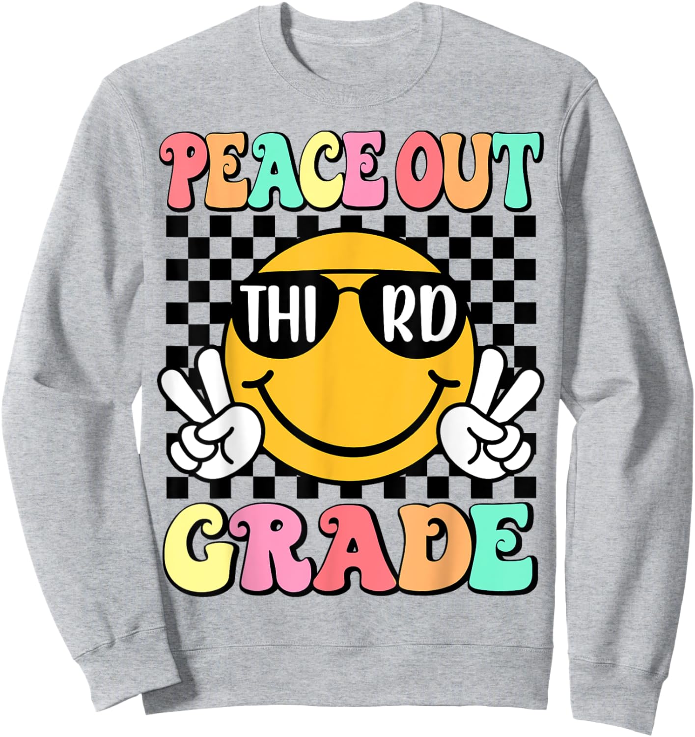 Peace Out 3rd Grade Groovy Students Kids Last Day Of School Sweatshirt - Sweatshirt | Ash