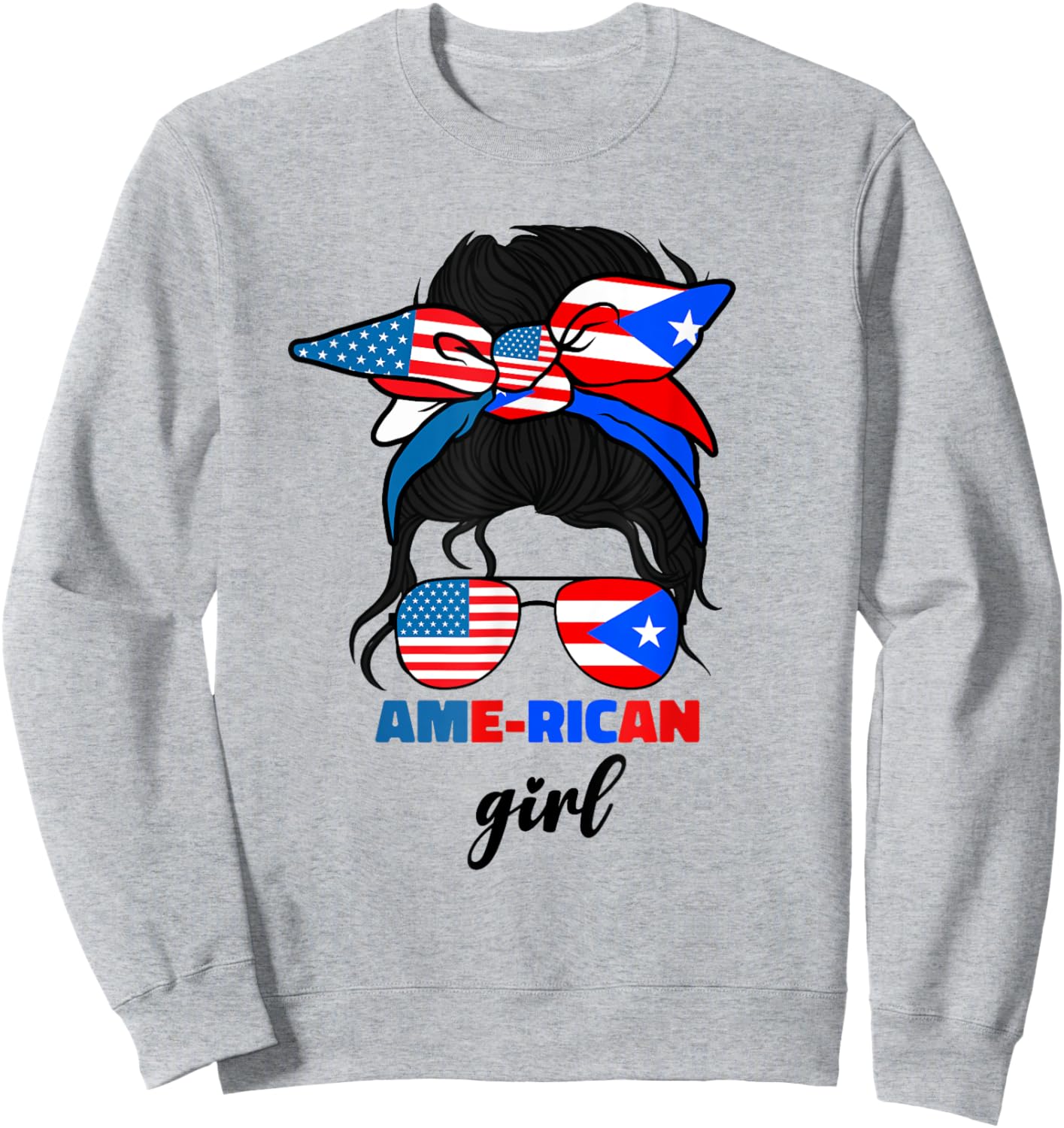 Half American And Puerto Rican Rico Flag Mix Girl Ame Rican Sweatshirt - Sweatshirt | Ash