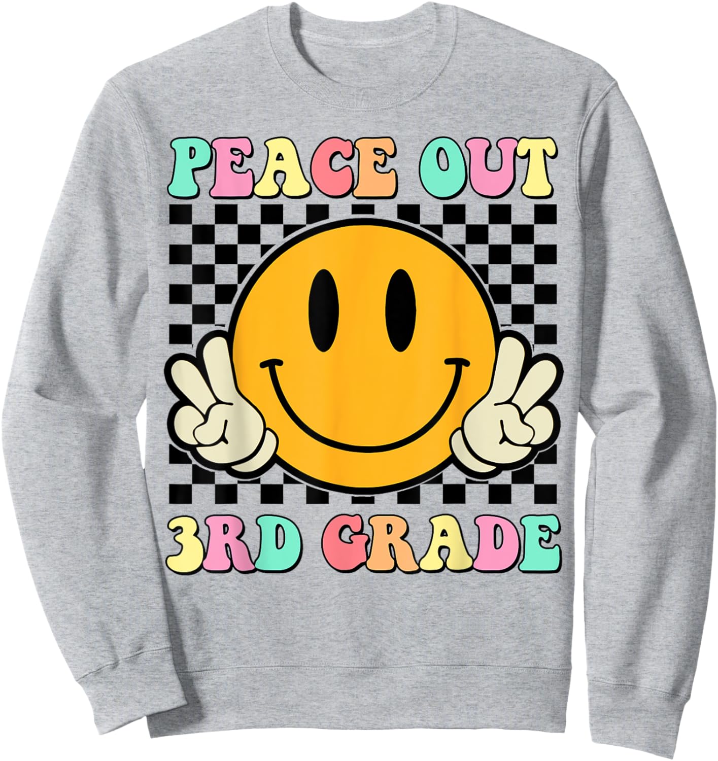 Peace Out 3rd Grade Teacher Retro Smile Last Day Of School Sweatshirt - Sweatshirt | Ash