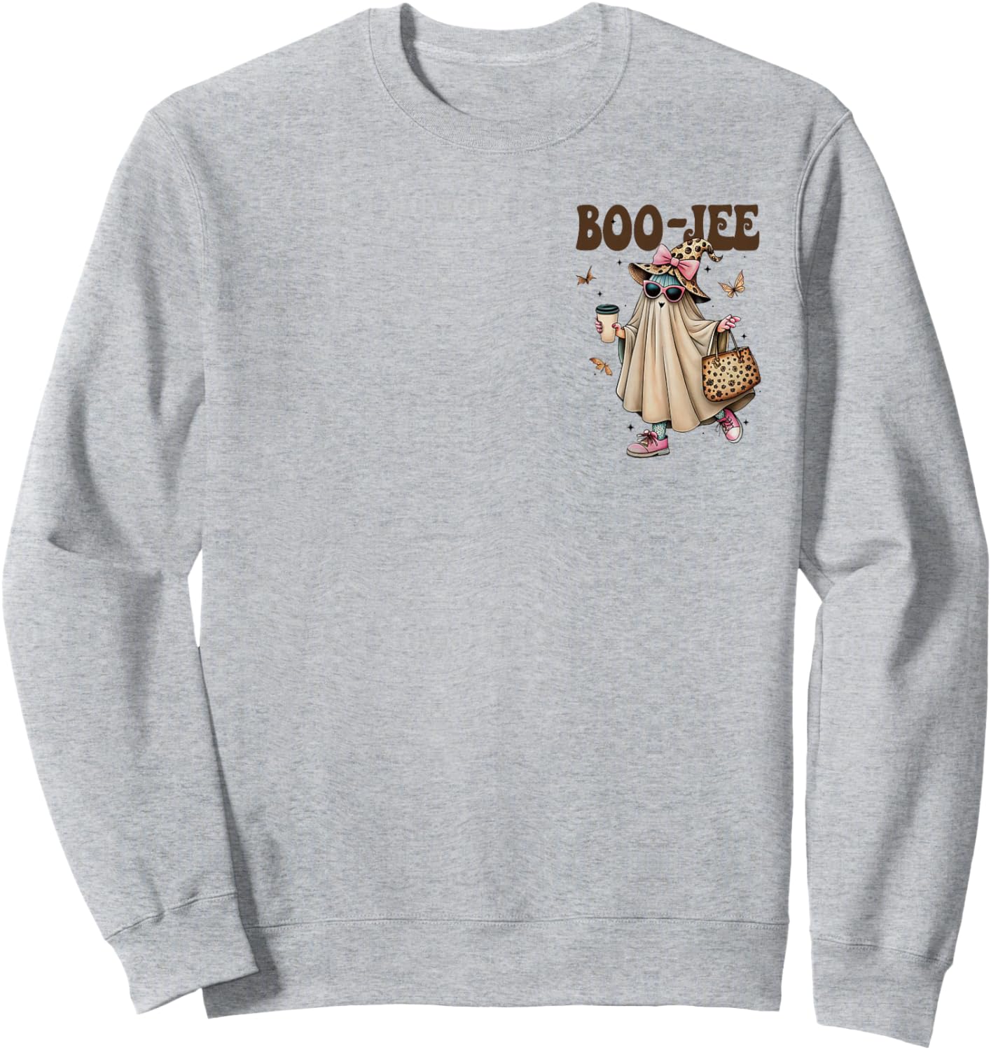 (2 Sides) Boo-JEE I Put The Boo in Boujee Halloween Ghost Sweatshirt - Sweatshirt | Ash