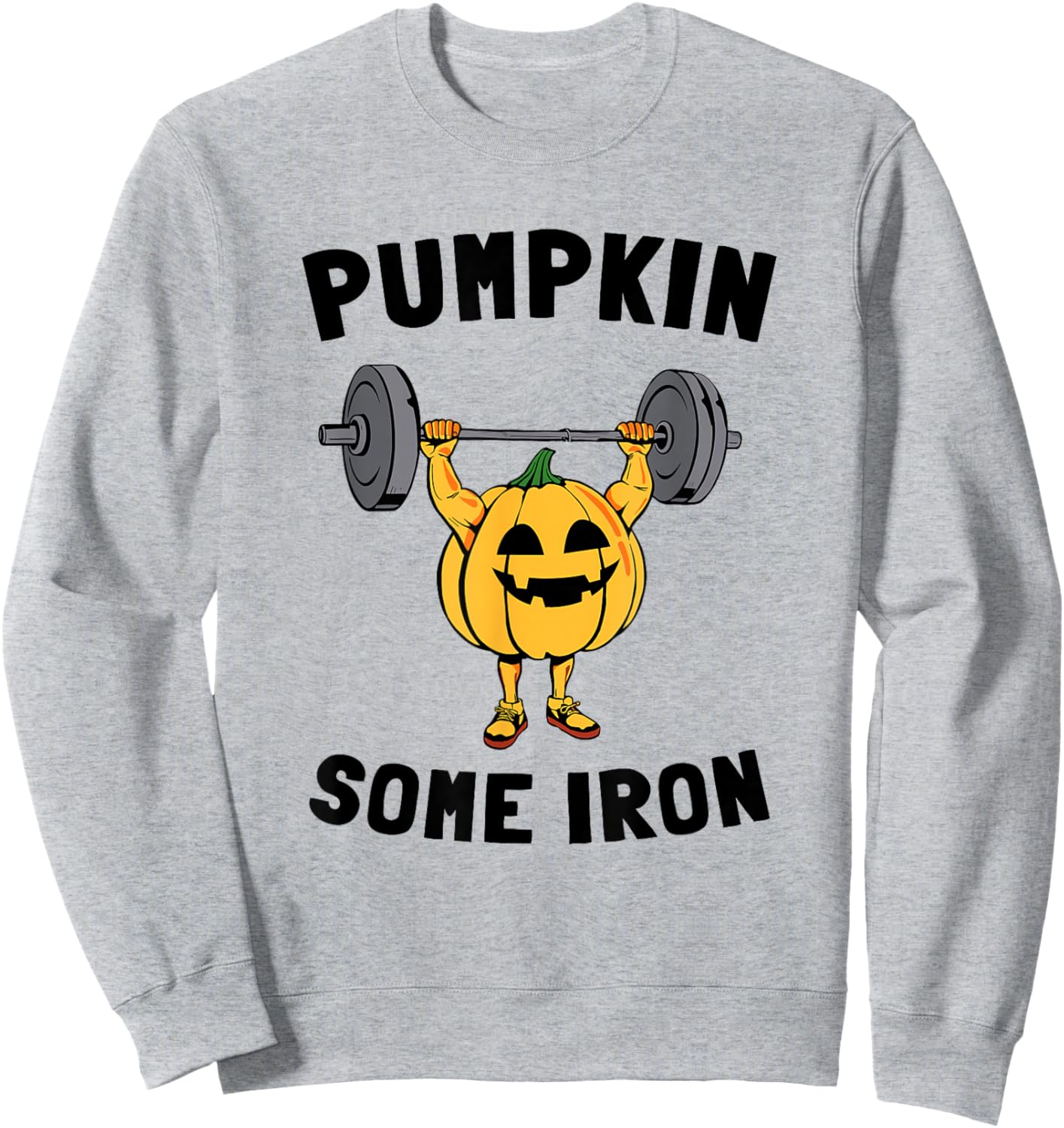 Pumpkin Some Iron Funny Halloween Gym Workout Lifting Sweatshirt - Sweatshirt | Ash