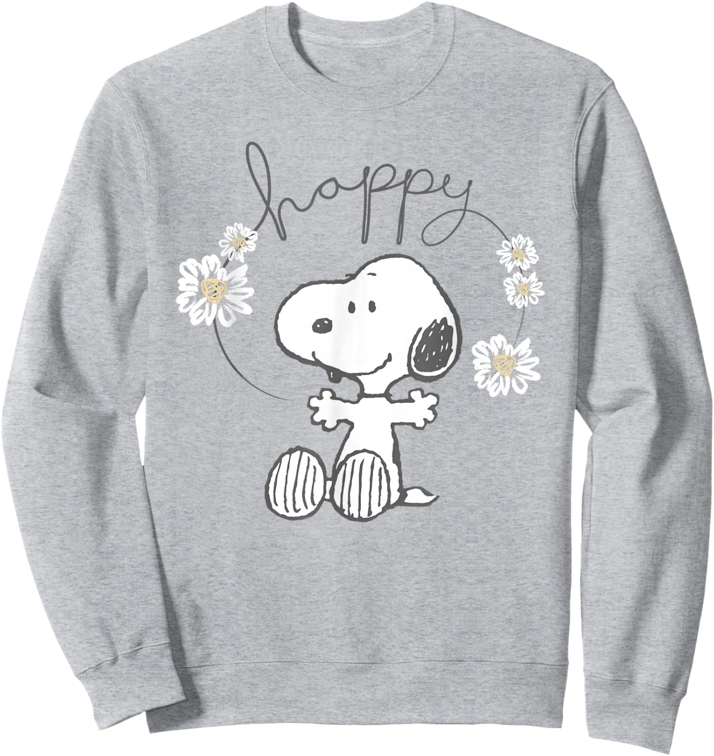 Peanuts Snoopy Happy Surrounded By Daisies Sweatshirt - Sweatshirt | Ash