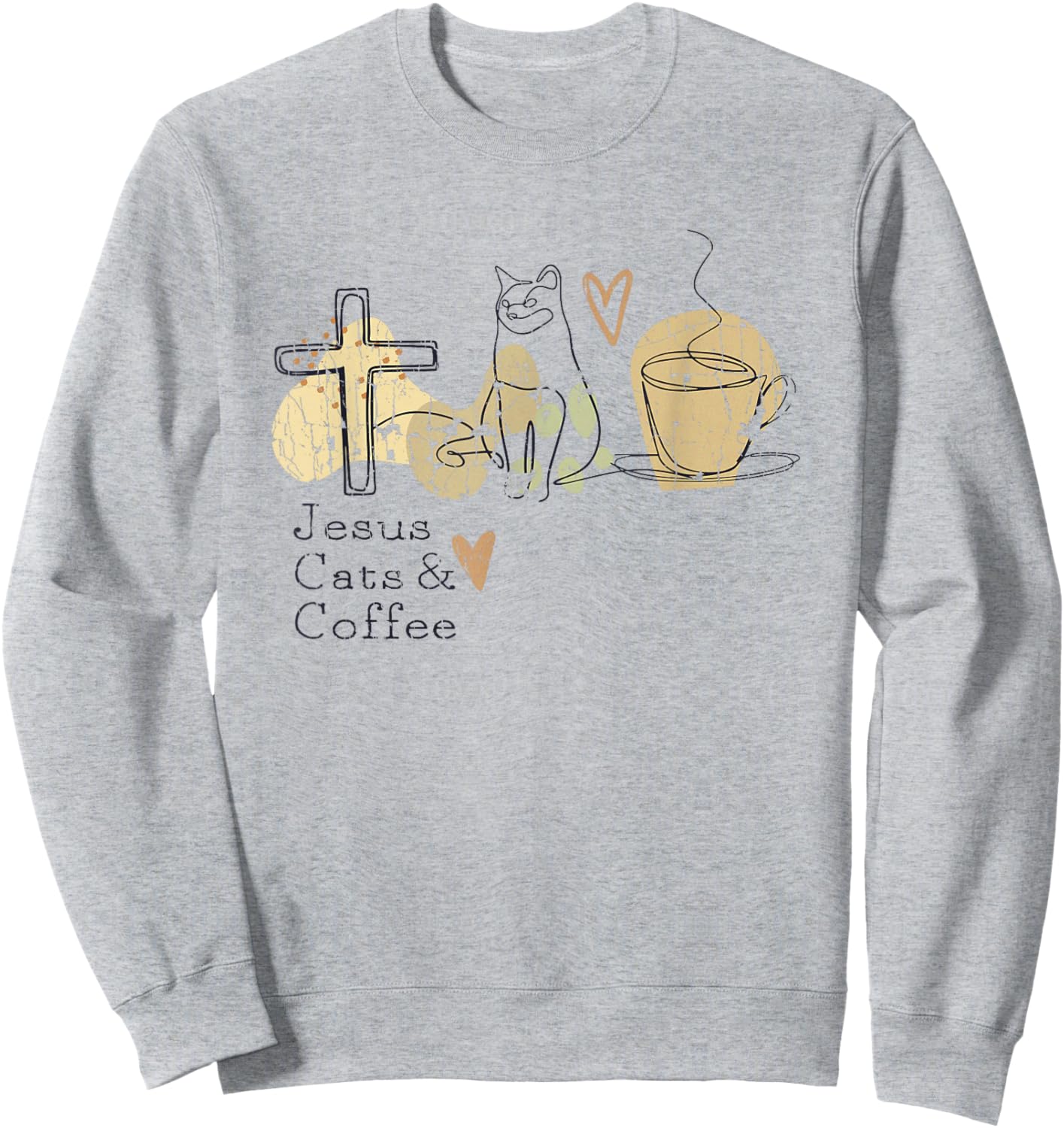 Jesus Cats And Coffee Minimalist Graphic Design Sweatshirt - Sweatshirt | Ash
