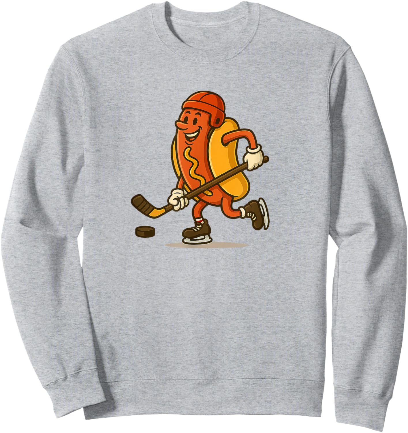 Funny Hot Dog Hockey Player Cartoon Mascot Art Sweatshirt - Sweatshirt | Ash