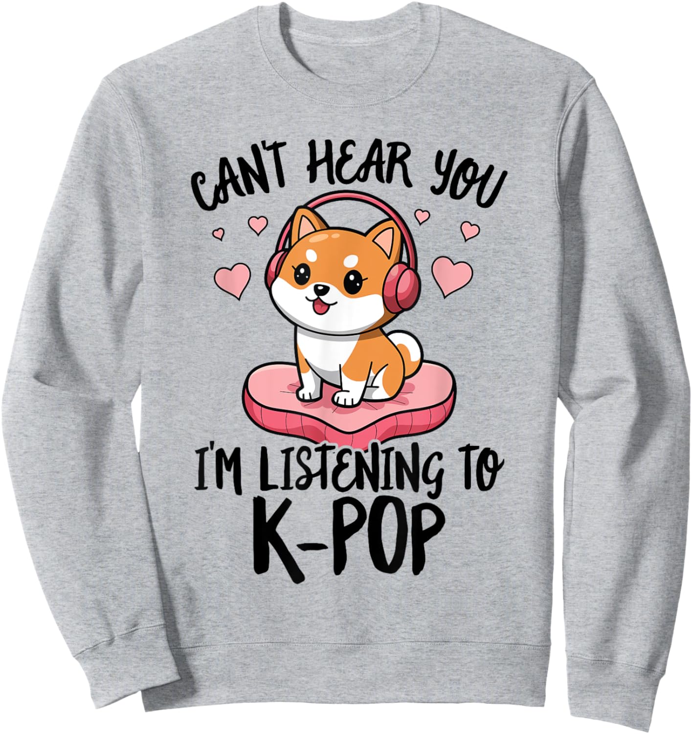 Cute Shiba Inu Dog Headphones K-Pop Music Lover Heart Kawaii Sweatshirt - Sweatshirt | Ash