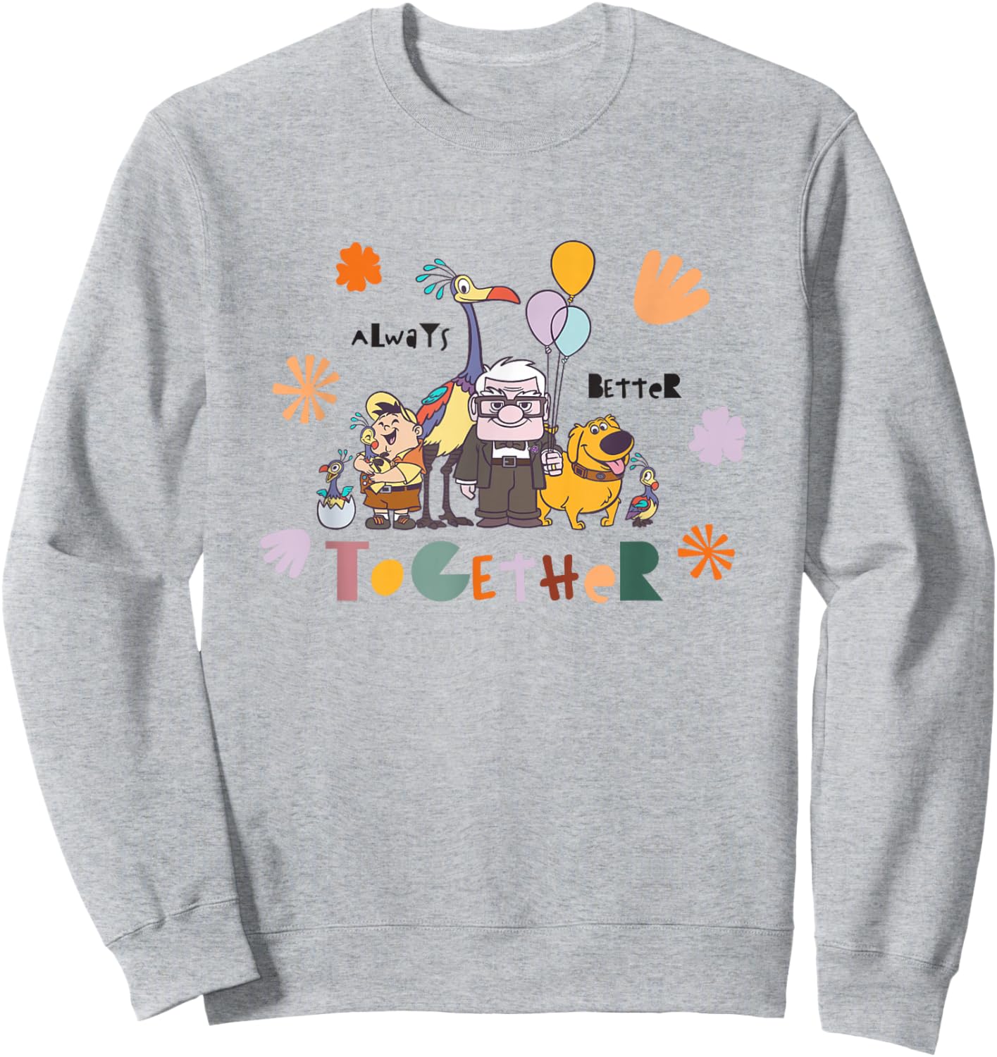 Disney Pixar Up Always Better Together Cute Group Shot Logo Sweatshirt - Sweatshirt | Ash