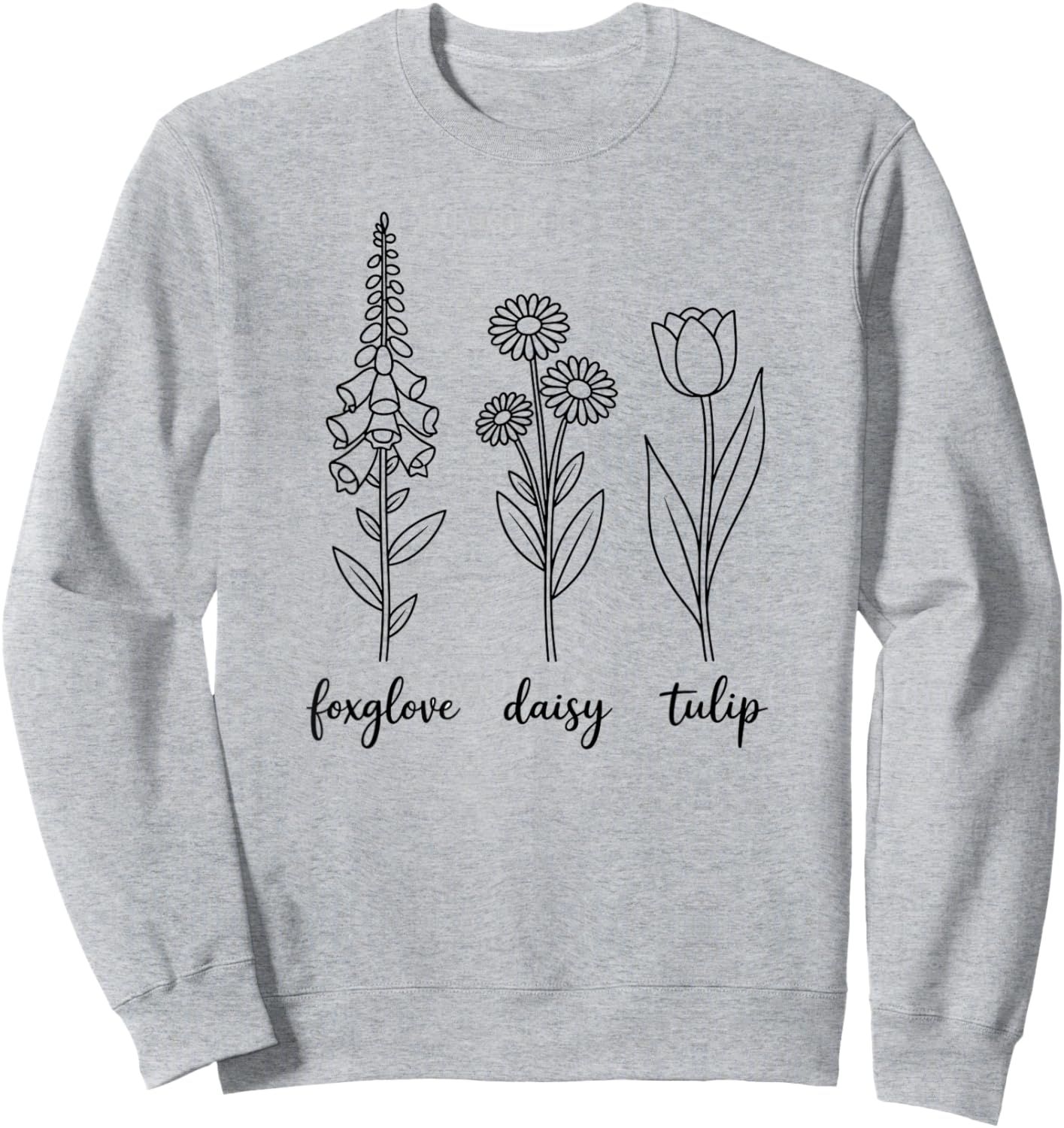 Botanical Foxglove Daisy Tulip Wildflower Garden Sweatshirt - Sweatshirt | Ash