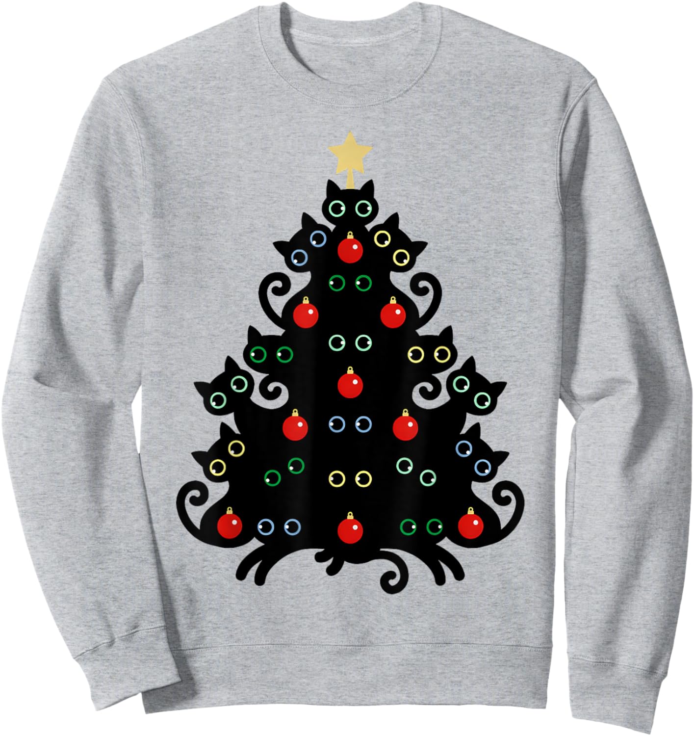 Cat Christmas Tree X-Mas Holiday Kitten Funny Black Cats Men Women Kids Sweatshirt - Sweatshirt | Ash