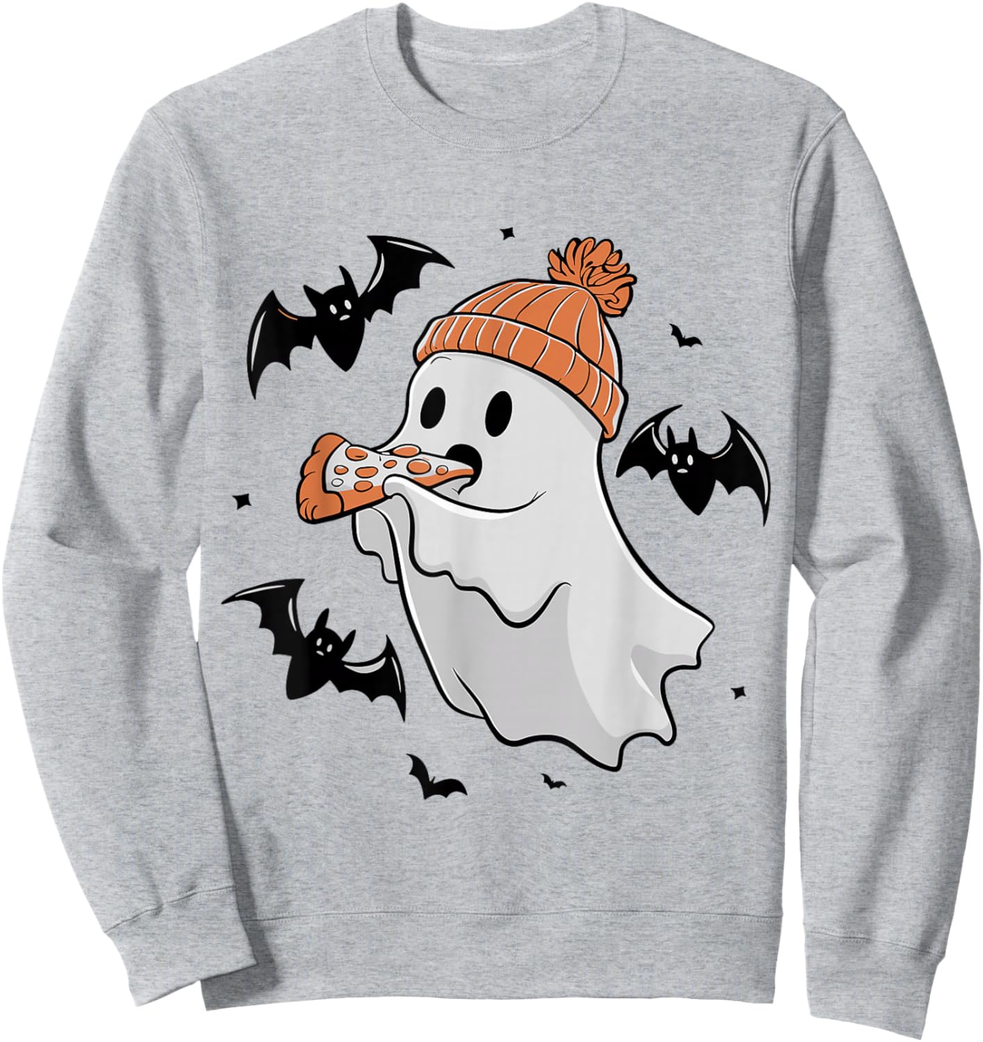 Cute Ghost Eating Pizza Lovers Spooky Halloween Food Costume Sweatshirt - Sweatshirt | Ash