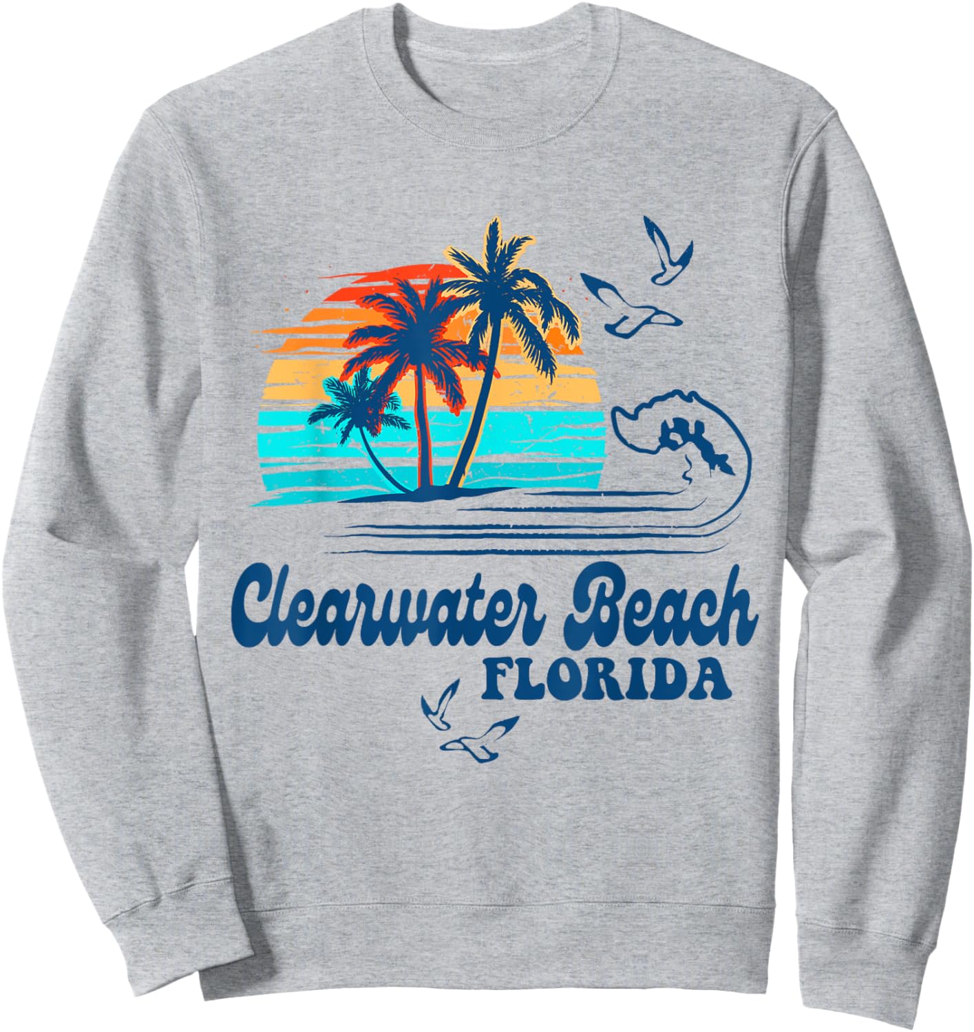 Clearwater Beach Florida 2025 Sunset Vintage 70's Retro Sweatshirt - Sweatshirt | Ash