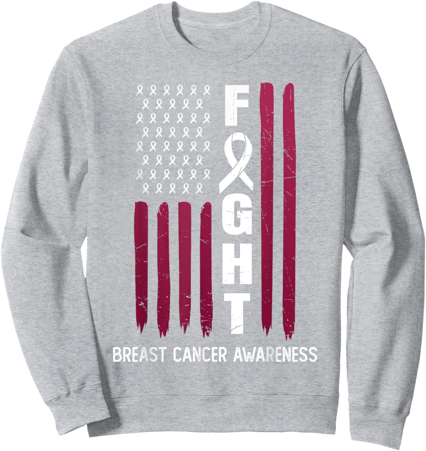 USA Pink Flag Breast Cancer Awareness Month - On Front Sweatshirt - Sweatshirt | Ash