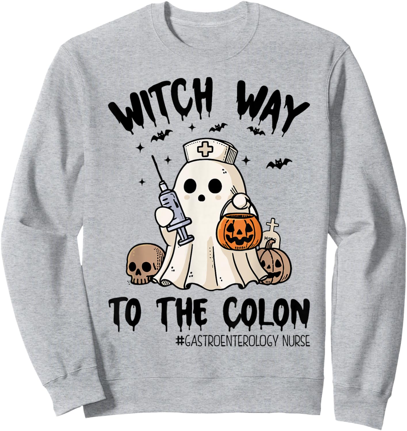 Gastroenterology Nurse Halloween Endo Nurse Ghost Endoscopy Sweatshirt - Sweatshirt | Ash
