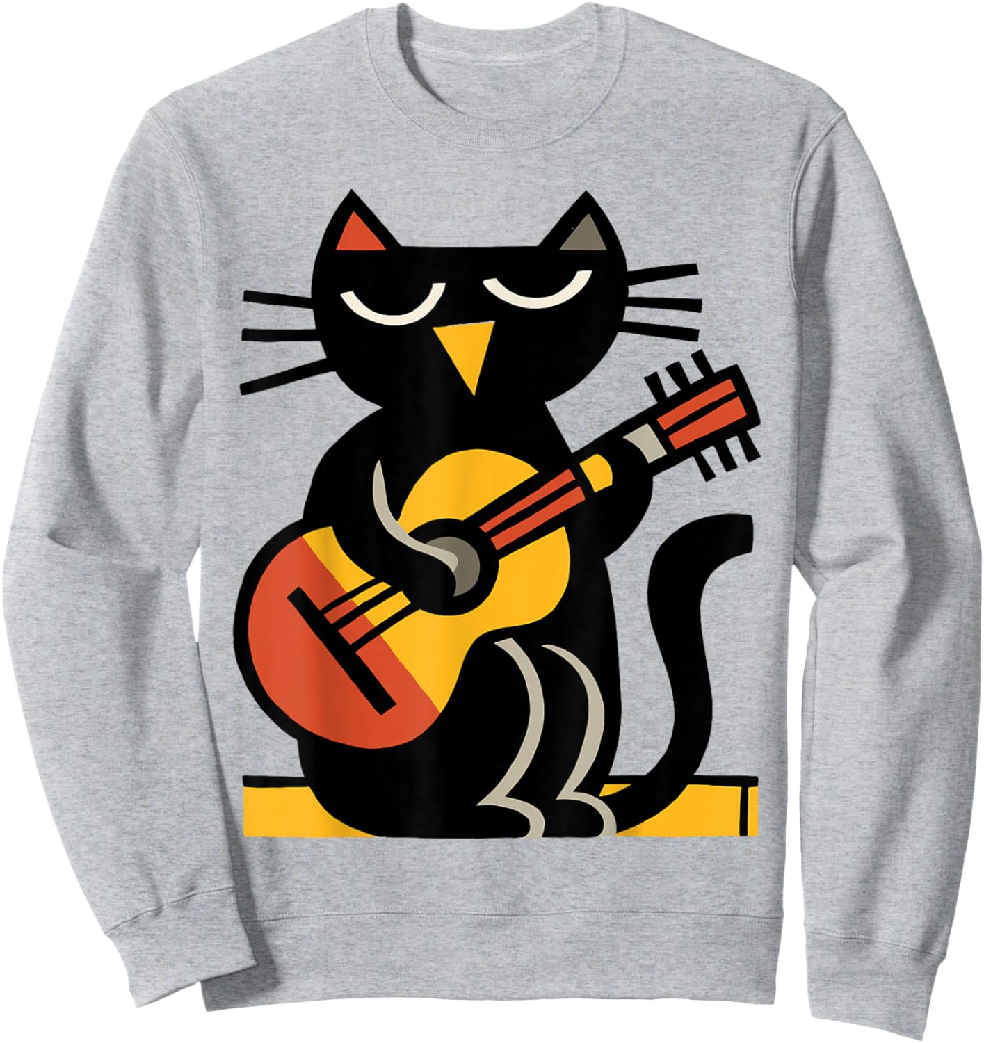 Cat Playing Guitar Illustration – Funny Acoustic Music Cat A Sweatshirt - Sweatshirt | Ash