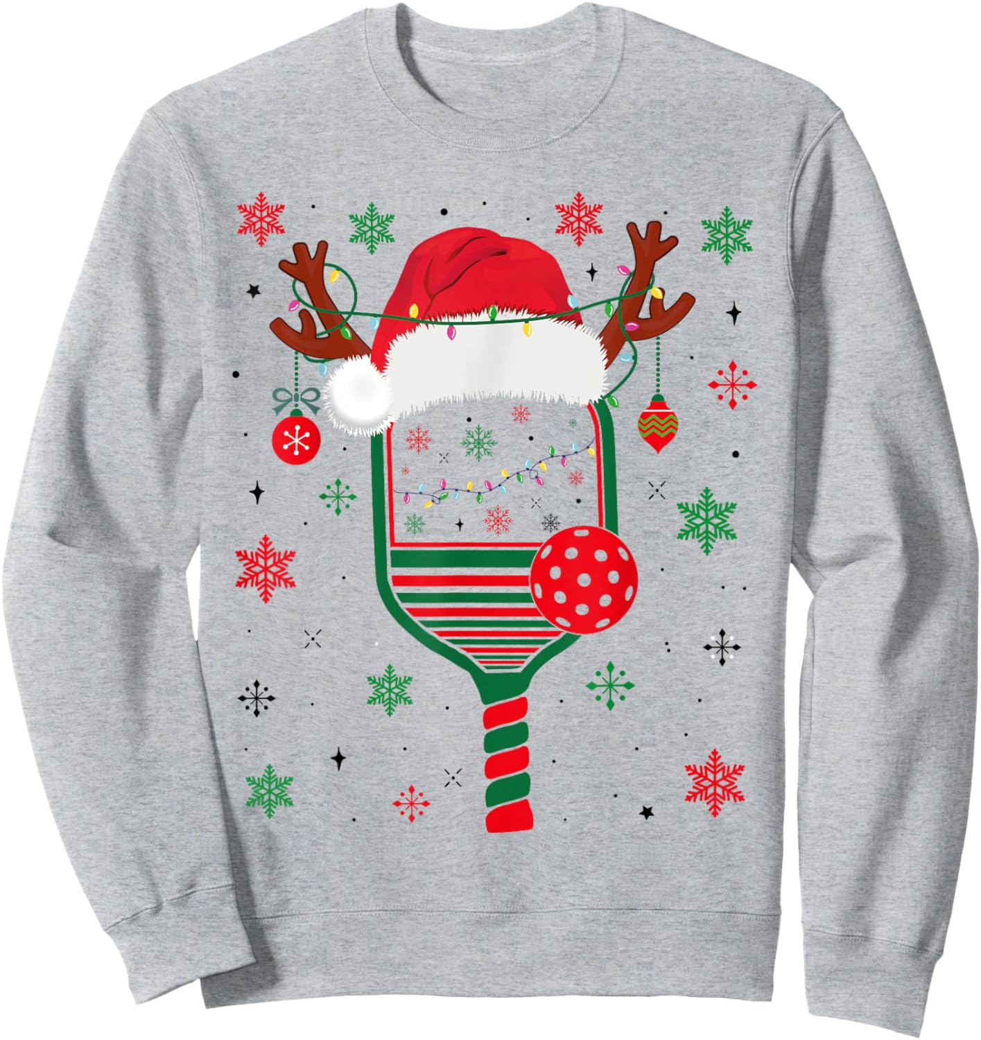 Pickleball Player Christmas Holiday Reindeer Xmas Women Men Sweatshirt - Sweatshirt | Ash