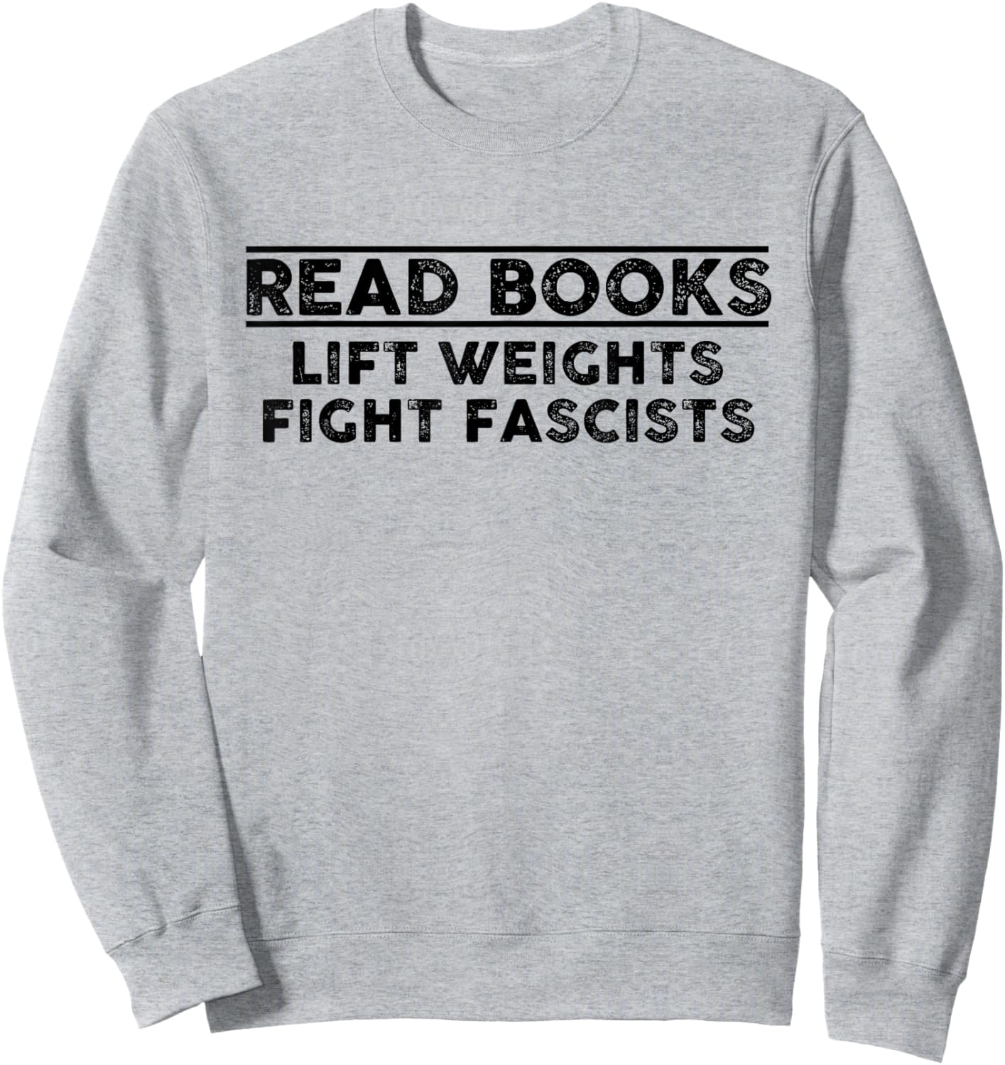 Read Books Lift Weights Fight Fascists Men Women Hilarious Sweatshirt - Sweatshirt | Ash