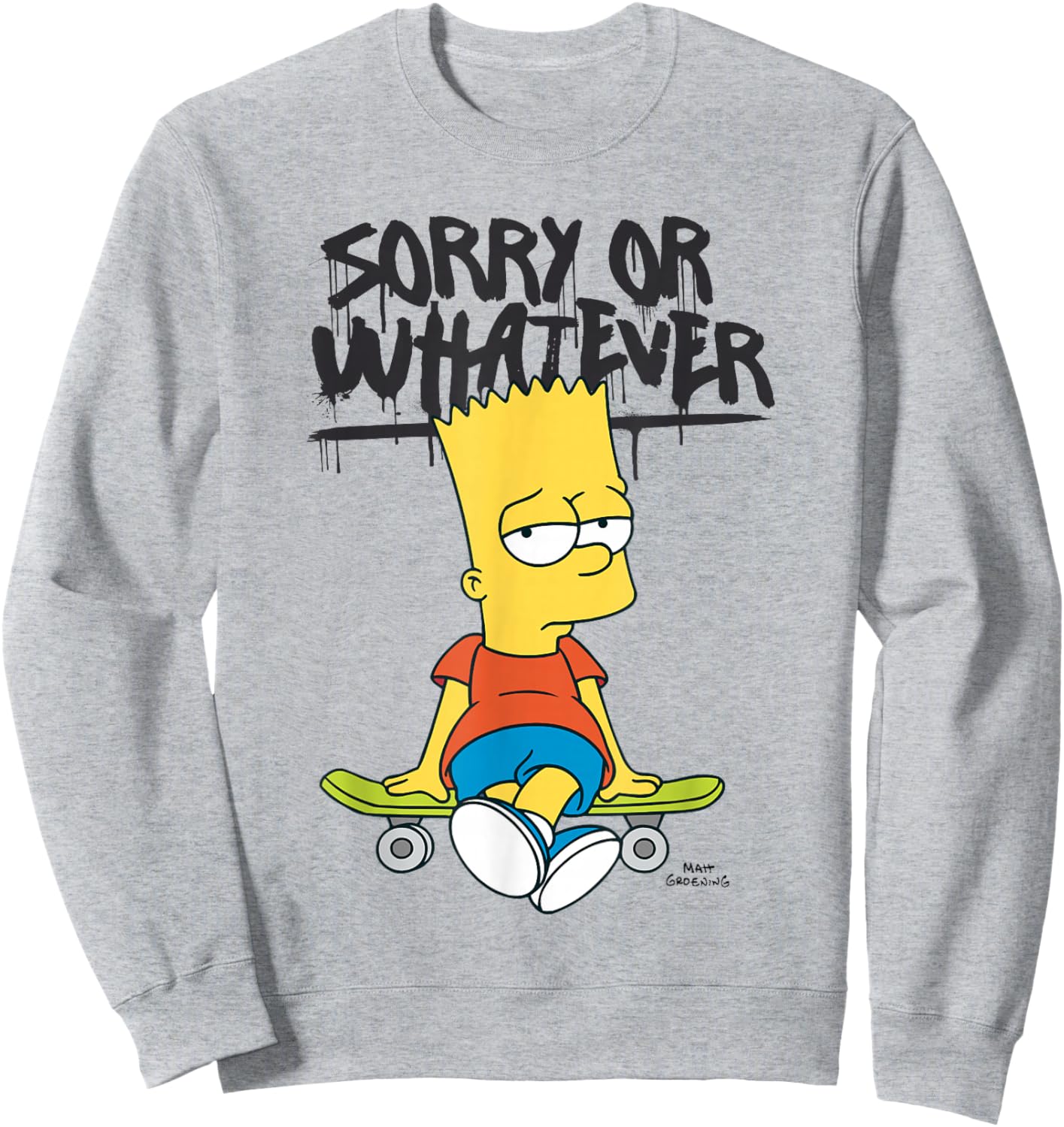 The Simpsons Bart Sorry Or Whatever Skateboard Sweatshirt - Sweatshirt | Ash