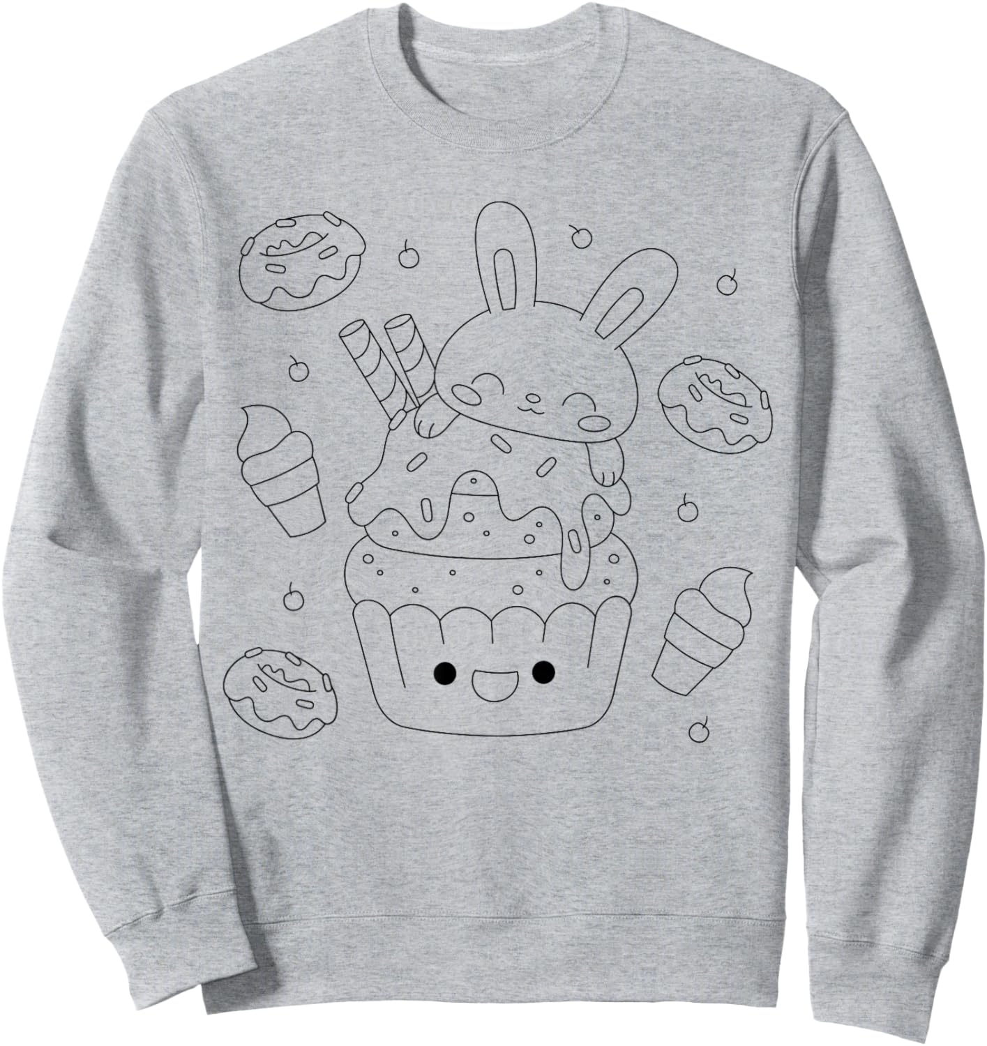 Rabbit with cupcake and donut to paint and color Sweatshirt - Sweatshirt | Ash