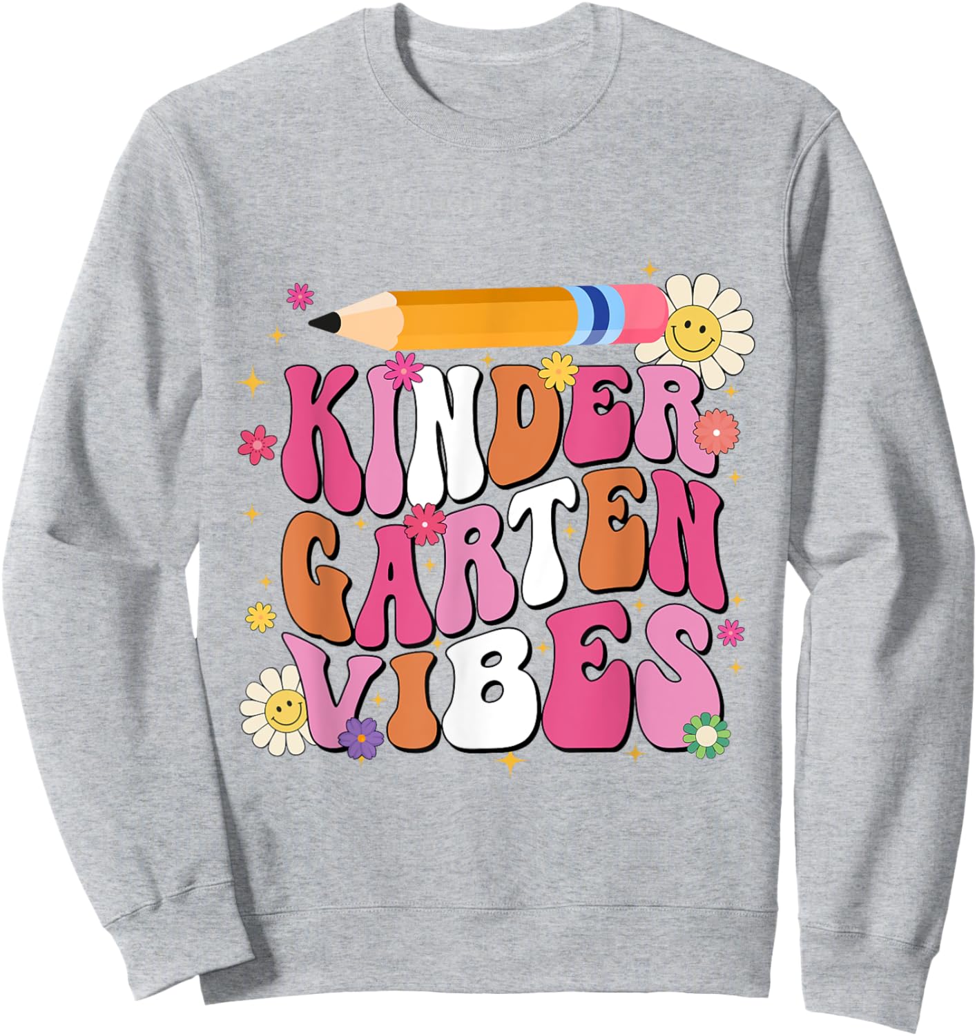 Groovy First Day Of School Kindergarten Vibes Back to School Sweatshirt - Sweatshirt | Ash