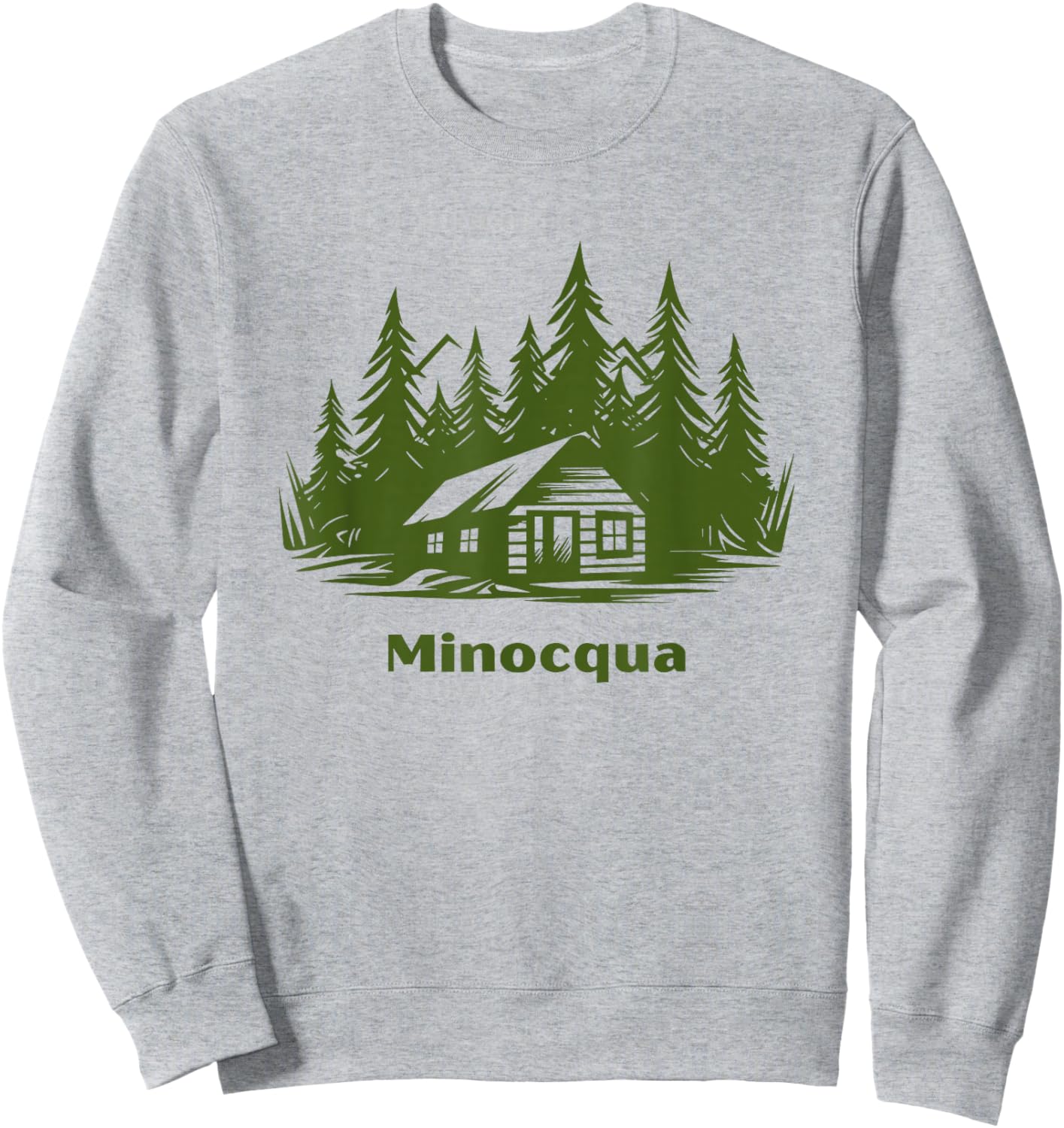 Minocqua Wisconsin Retro Log Cabin Forest Up North Midwest Sweatshirt - Sweatshirt | Ash