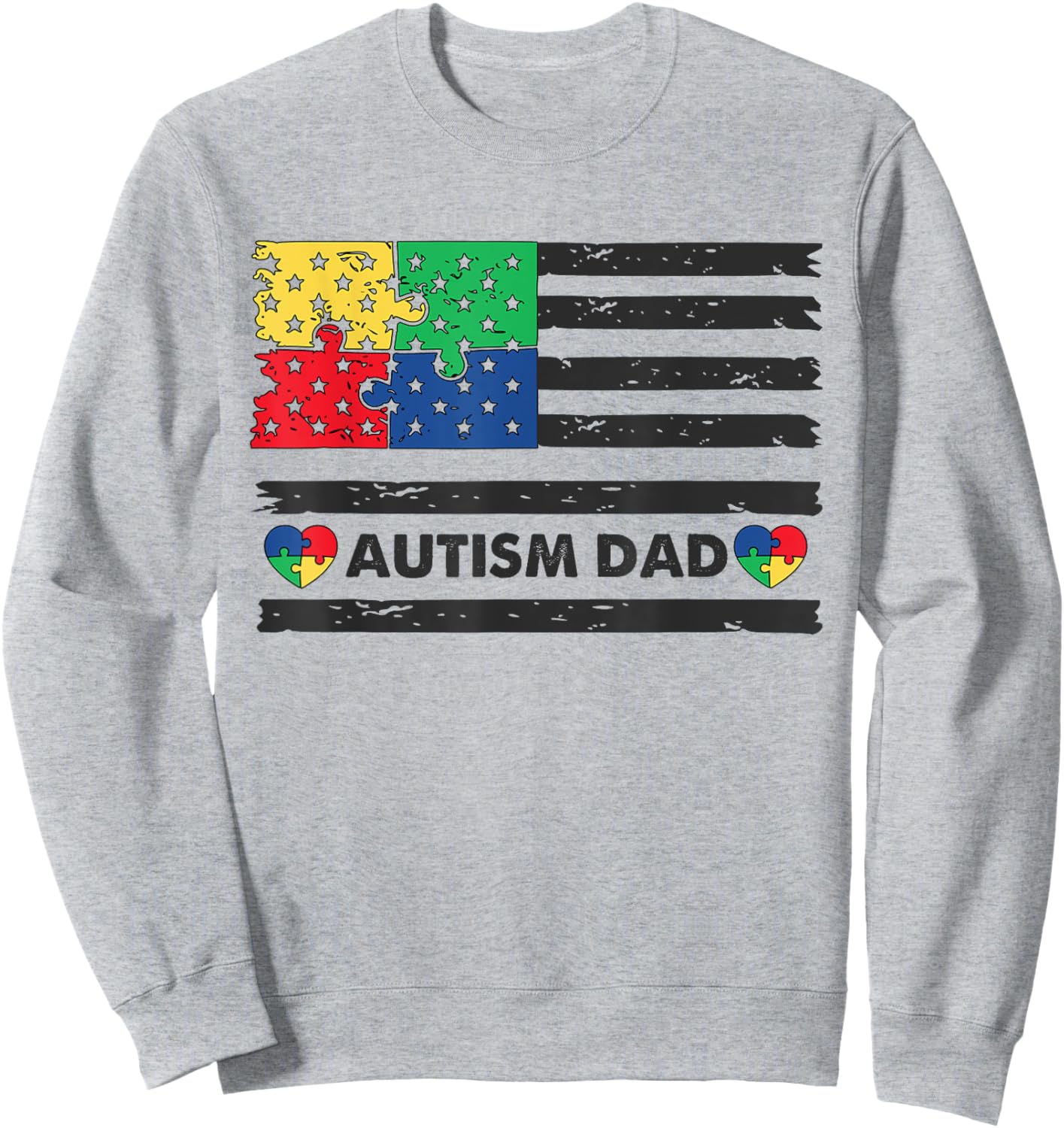 Autism Dad American Flag USA Sweatshirt - Sweatshirt | Ash