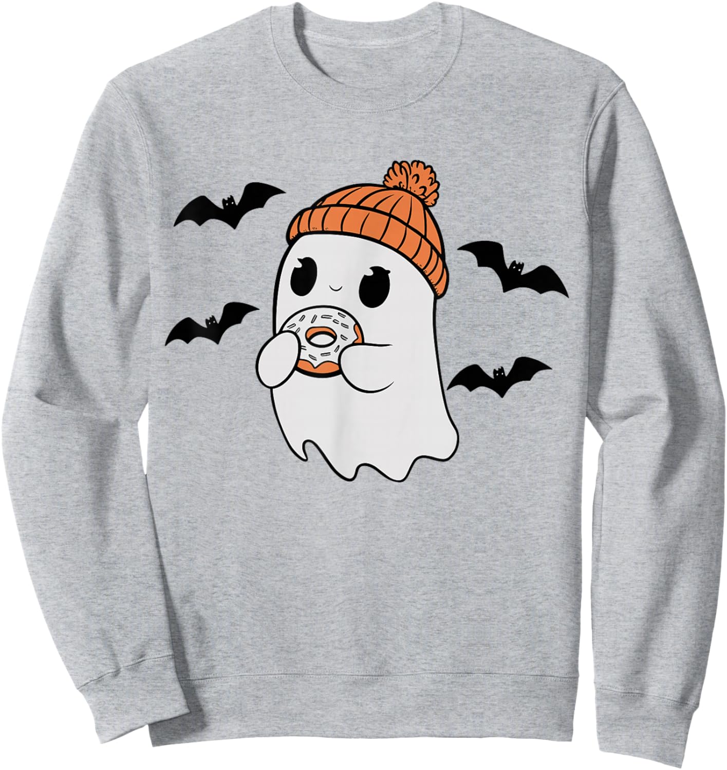 Cute Ghost Eating Donut Lovers Spooky Halloween Food Costume Sweatshirt - Sweatshirt | Ash