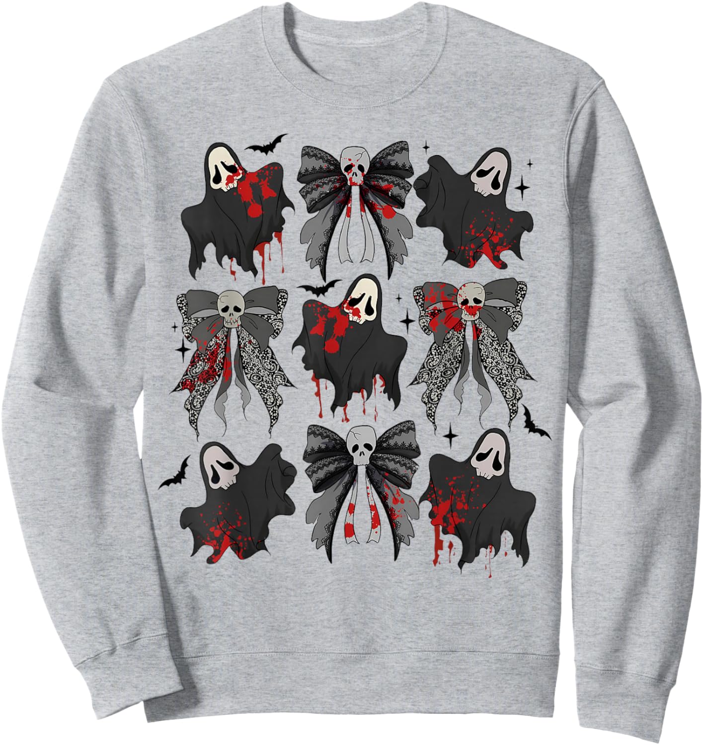 Coquette Bow Cute Ghost Spooky Season Scare Horror Halloween Sweatshirt - Sweatshirt | Ash