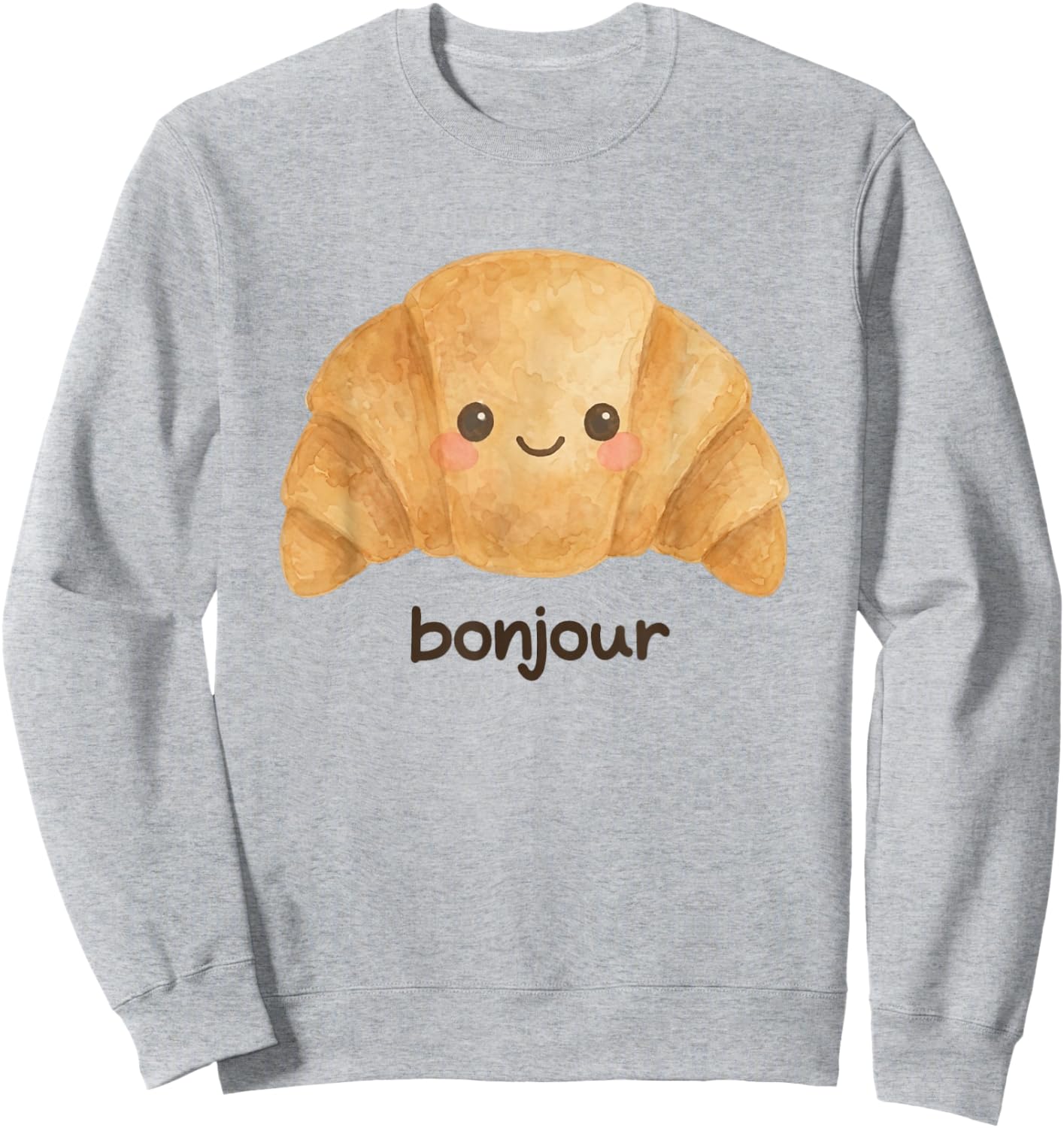 Kawaii Croissant Happy Face Gebäckliebhaber Sweatshirt - Sweatshirt | Ash