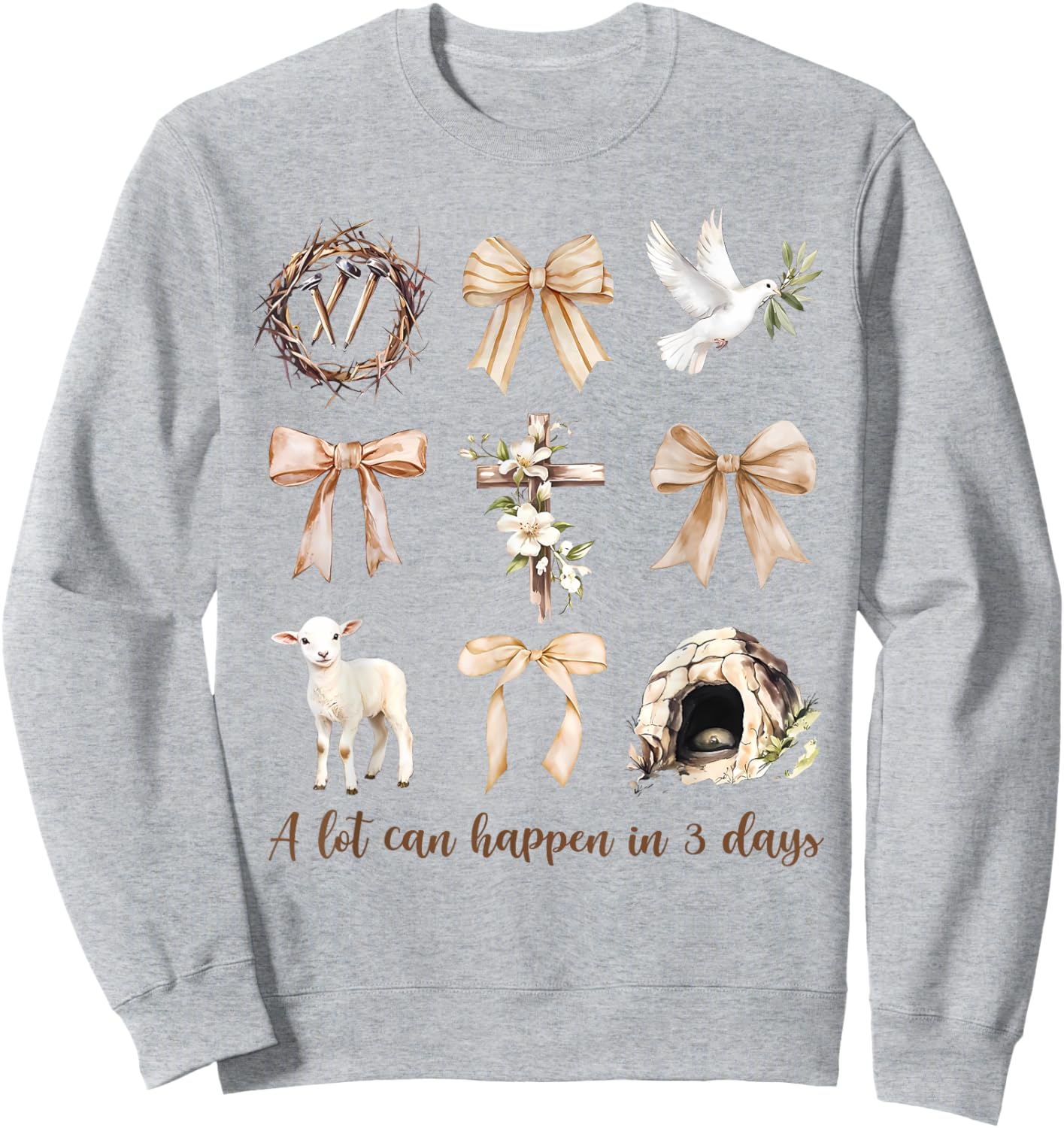 Funny A Lot Can Happen in 3 Days Coquette Bow Easter Day Sweatshirt - Sweatshirt | Ash