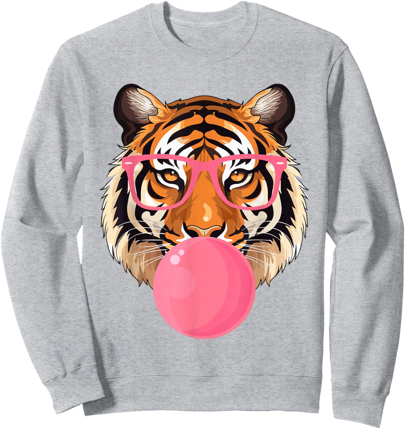 Funny Tiger Glasses Blowing Bubble Gum Cute Tiger Face Sweatshirt - Sweatshirt | Ash