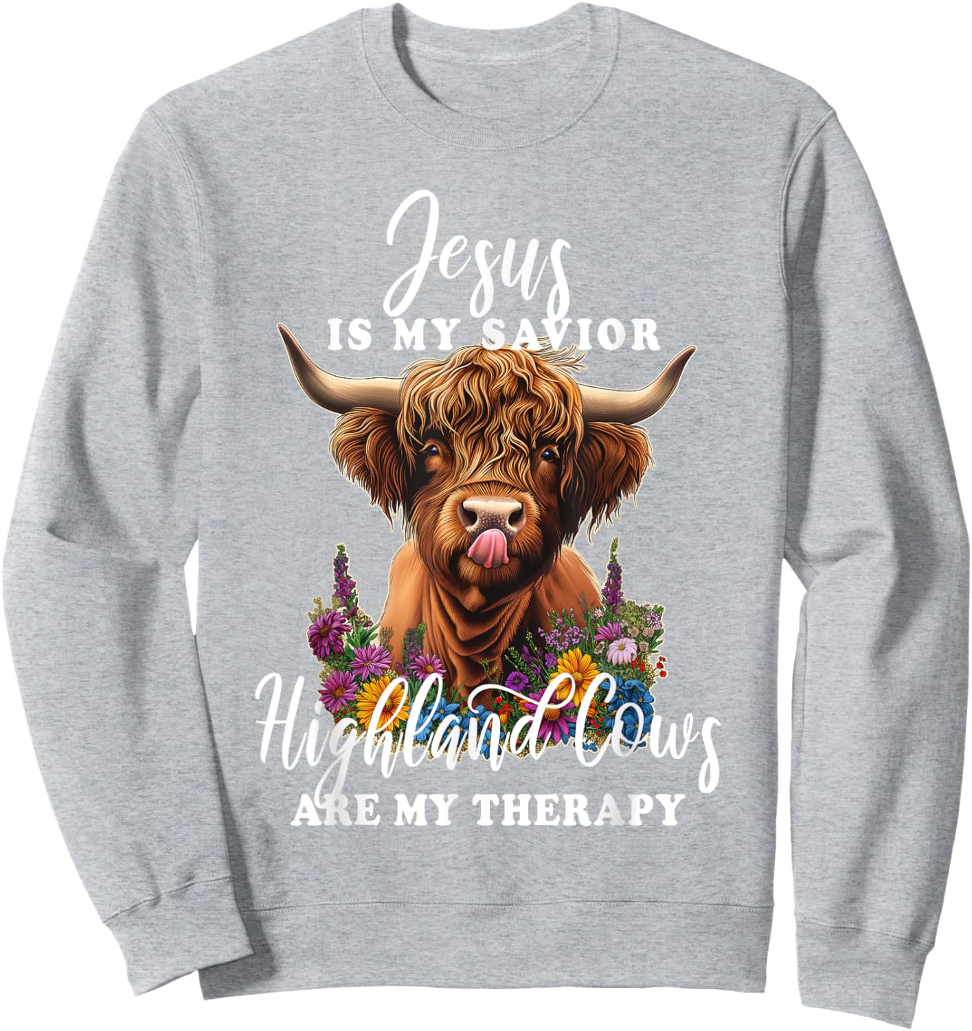 Highland Cow Jesus Christian Religious Highland Cow Sweatshirt - Sweatshirt | Ash