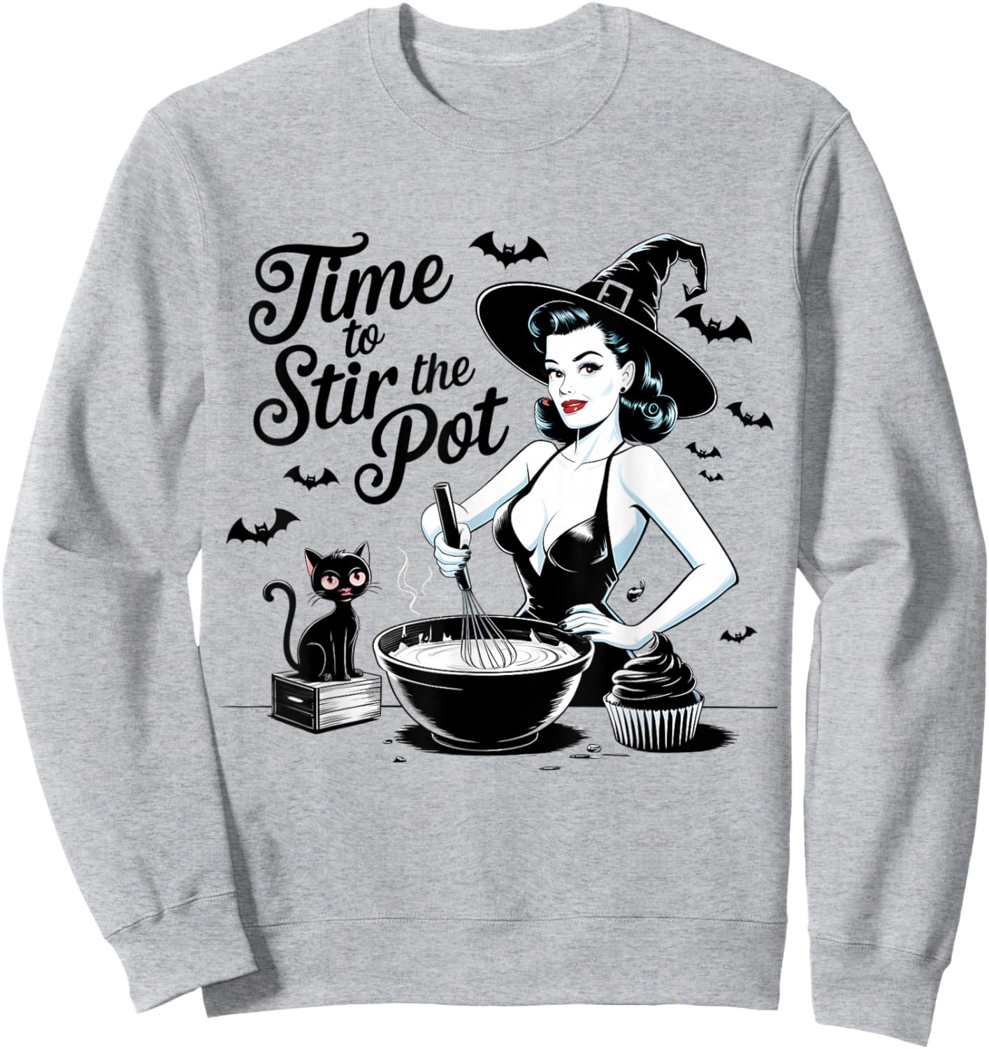 Witch Pin-Up Retro Baking Halloween Vintage Sweatshirt - Sweatshirt | Ash