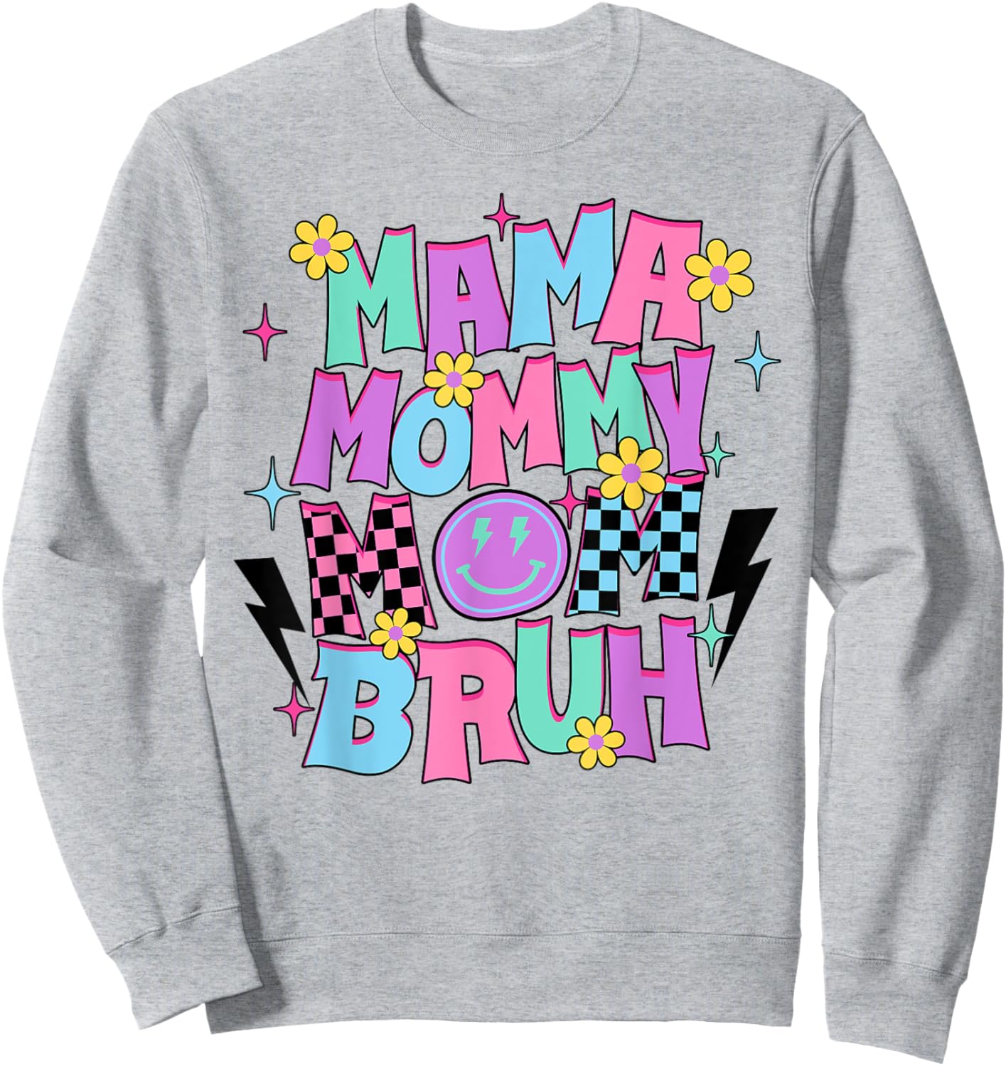 Retro Groovy Mama Mommy Mom Bruh Mothers Day 2024 Sweatshirt - Sweatshirt | Ash