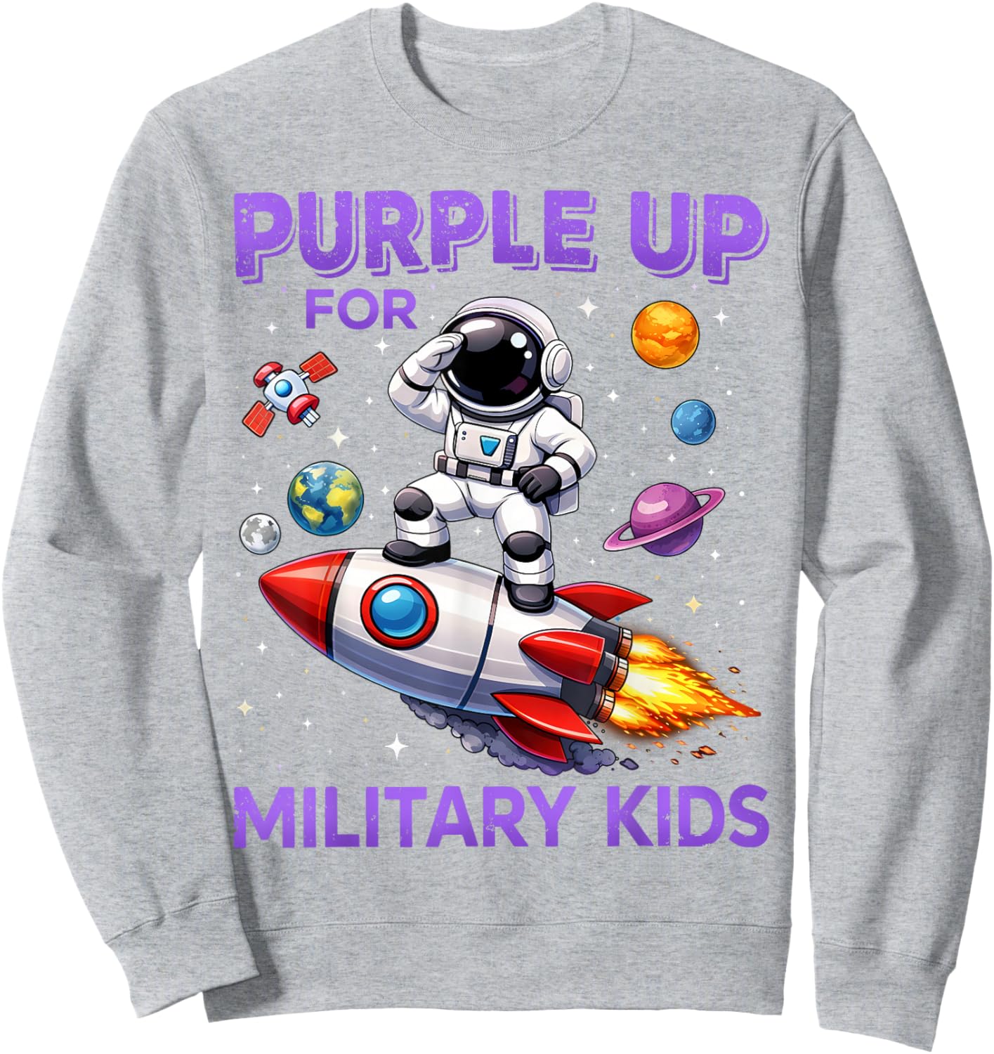 Purple Up Military Kids Military Child Month Astronaut Funny Sweatshirt - Sweatshirt | Ash