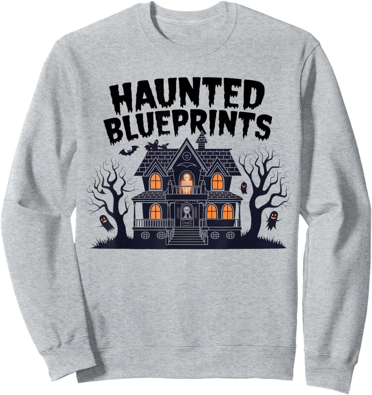 Haunted Blueprints Ghostly House Architect Halloween Sweatshirt - Sweatshirt | Ash