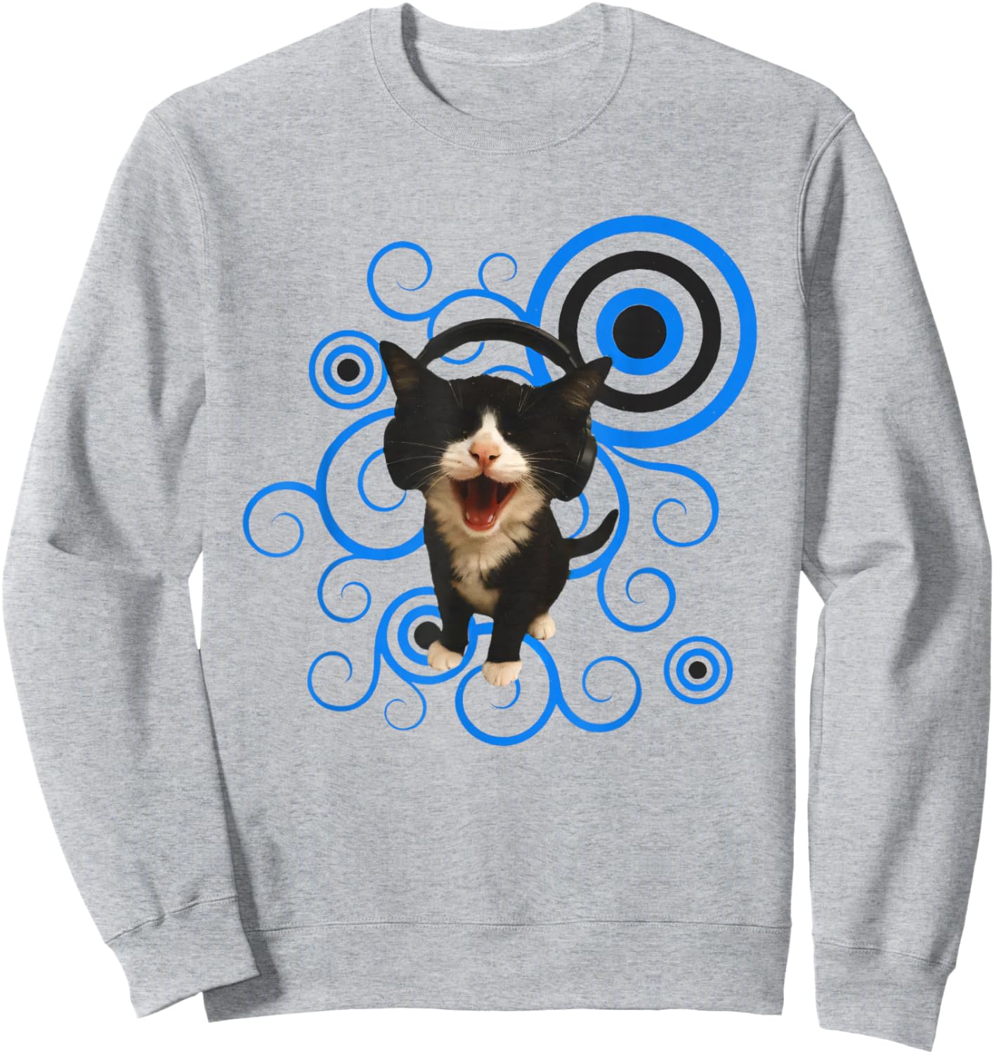 Frutiger Aero Cat Meme Funny Headphone Kitty Cat Lover Sweatshirt - Sweatshirt | Ash