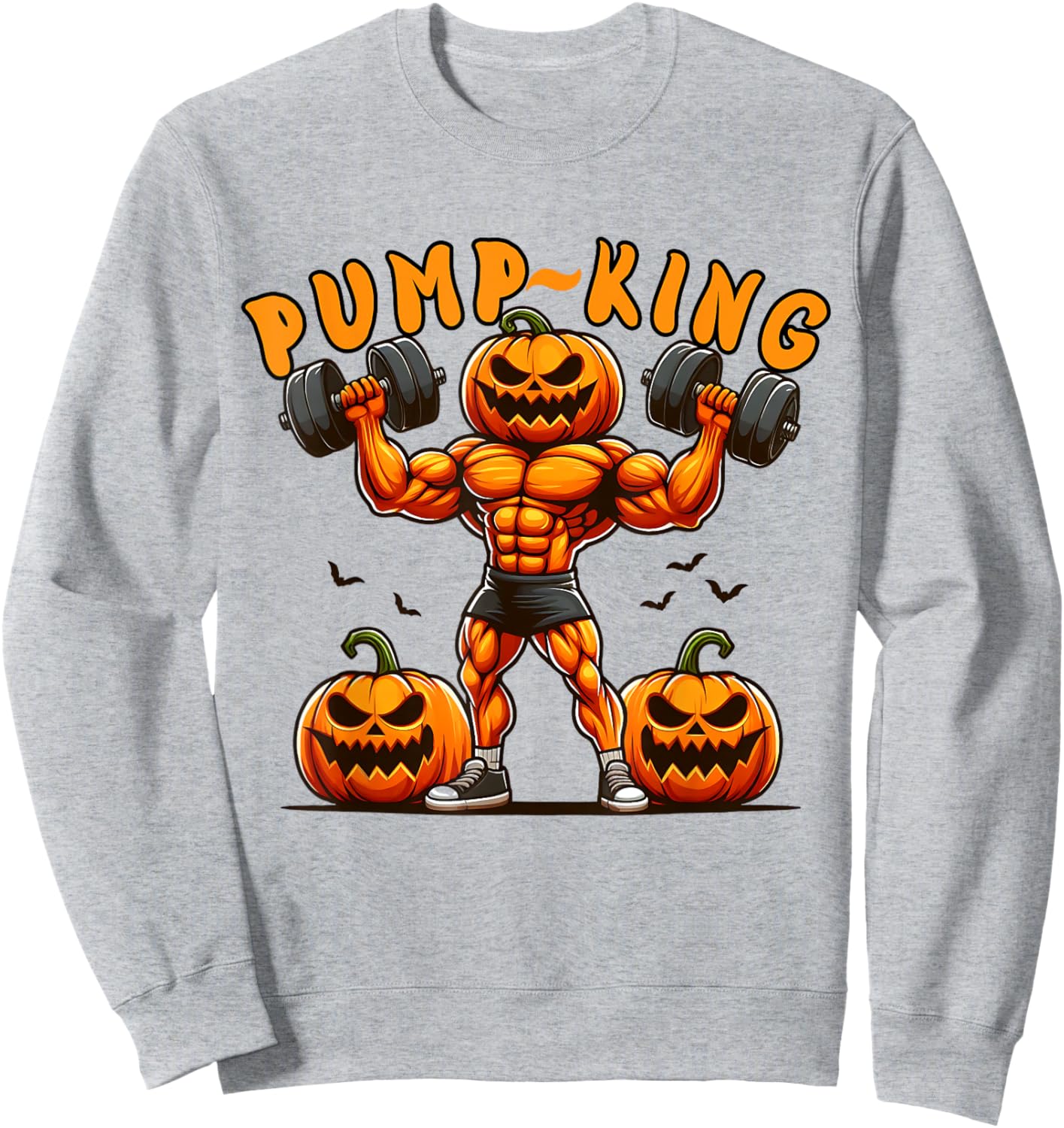 Funny Pump King Halloween Workout Lifting Pumpkin Gym Spooky Sweatshirt - Sweatshirt | Ash