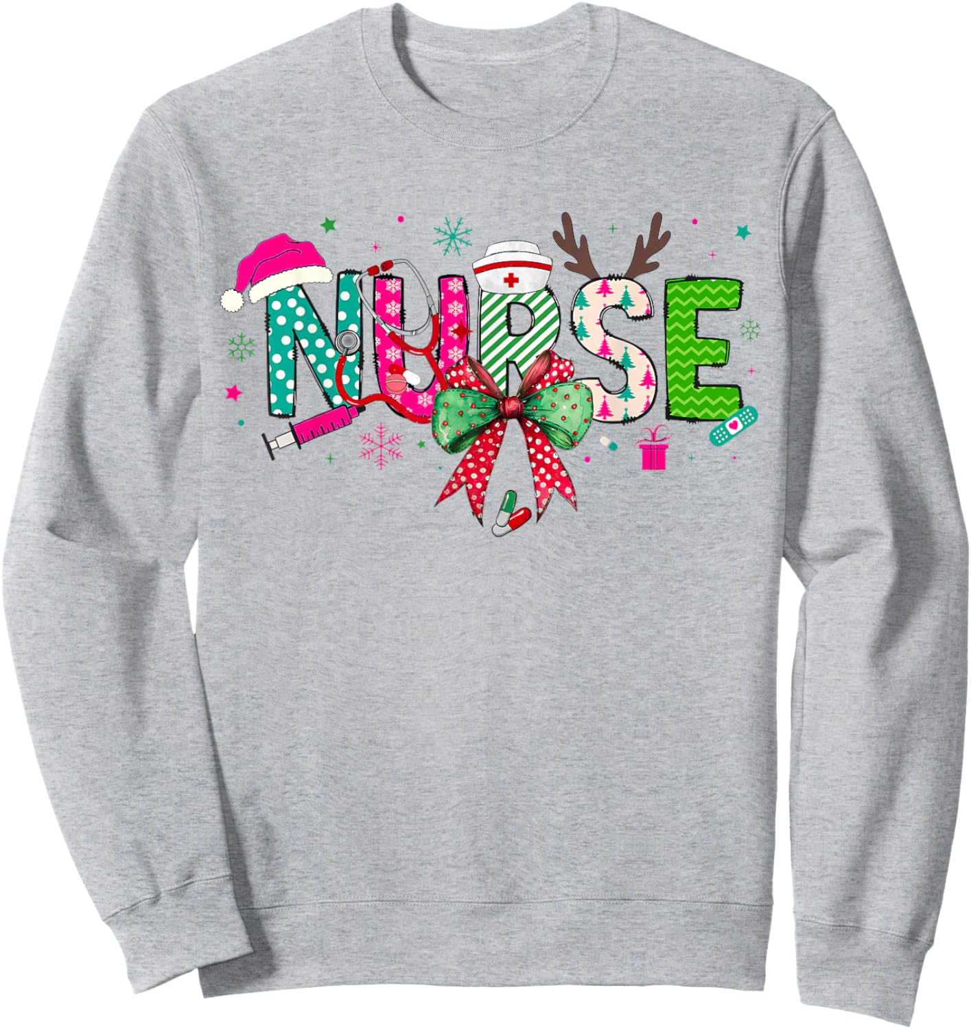 Christmas Nurse Stethoscope Xmas Coquette Bow Nursing School Sweatshirt - Sweatshirt | Ash