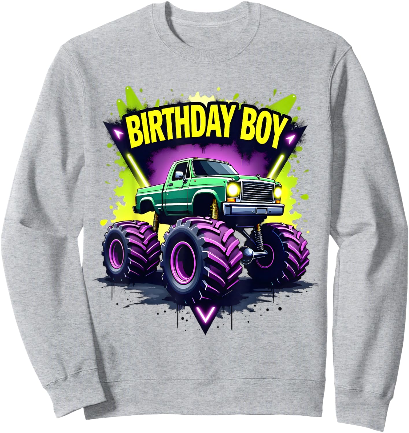 Birthday Boy Monster Truck Birthday Party Kids Boys Sweatshirt - Sweatshirt | Ash