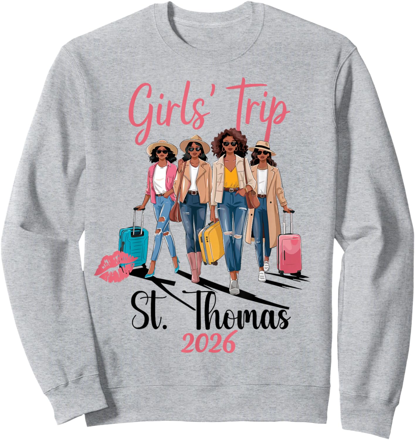 Black Girls Trip St Thomas 2026 Vacation Birthday Melanin Sweatshirt - Sweatshirt | Ash