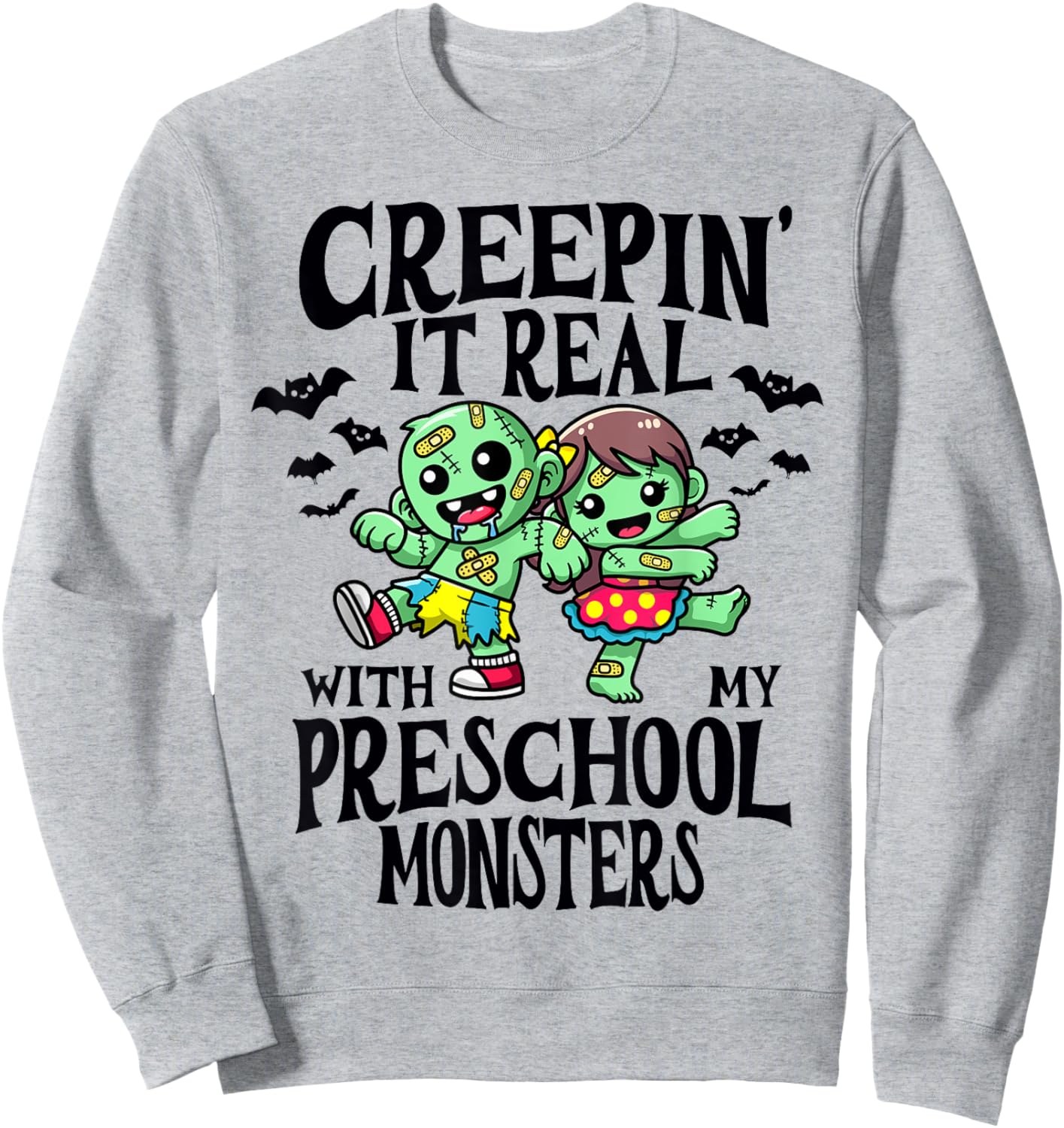 Creepin It Real Monster School Preschool Teacher Halloween Sweatshirt - Sweatshirt | Ash