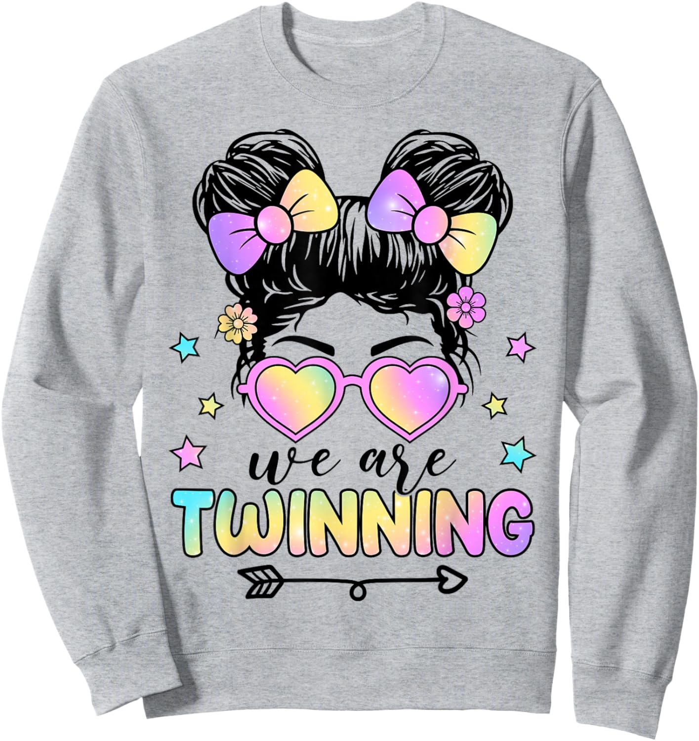 We're Twinning with My Bestie Messy Bun Twin Day Spirit Week Sweatshirt - Sweatshirt | Ash