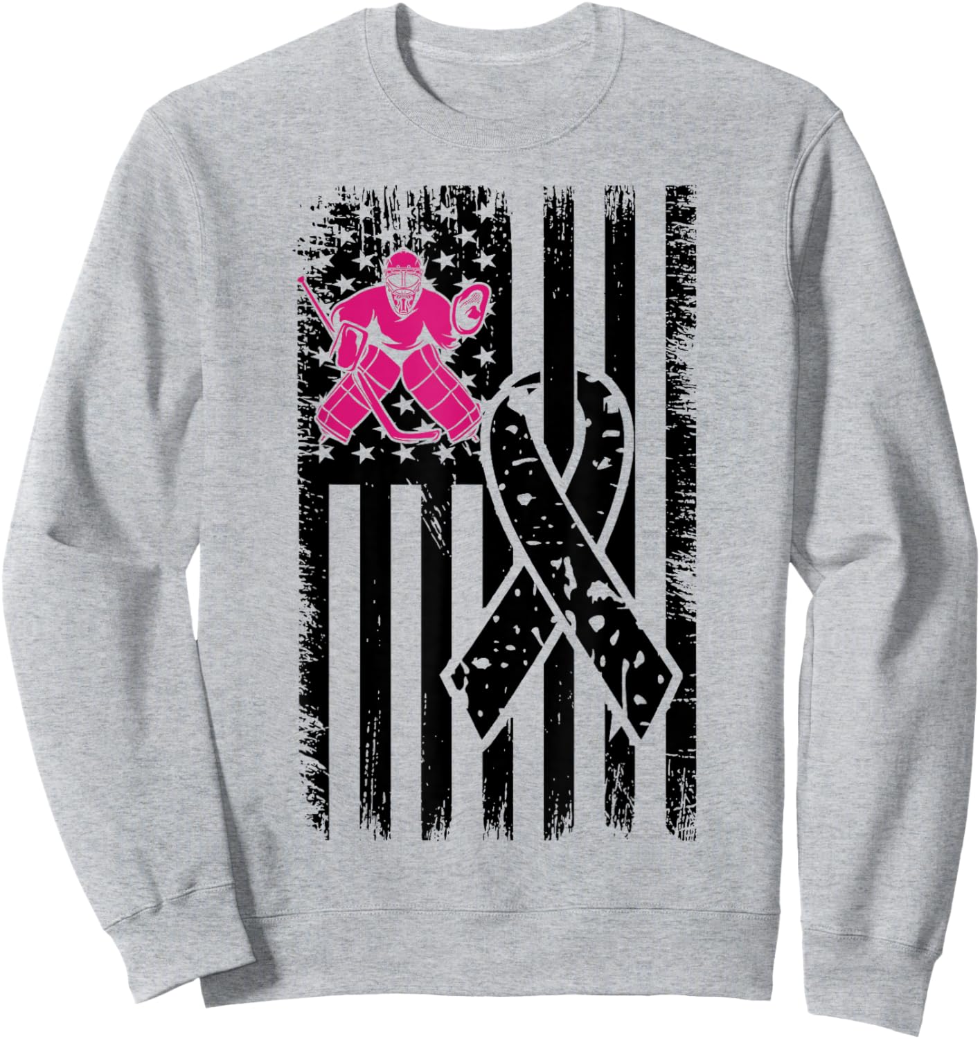 Hockey Pink Ribbon Breast Cancer Awareness Sport Lover Sweatshirt - Sweatshirt | Ash