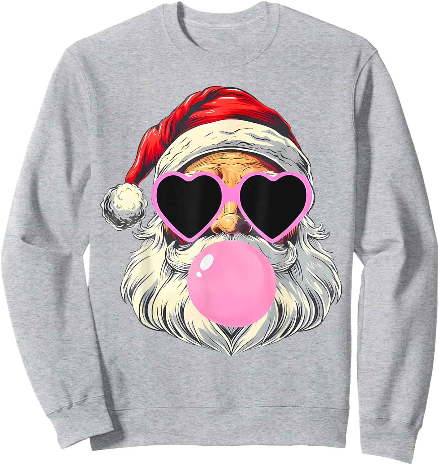Santa Claus Blowing Bubble Gum Pink Sunglasses Christmas Sweatshirt - Sweatshirt | Ash