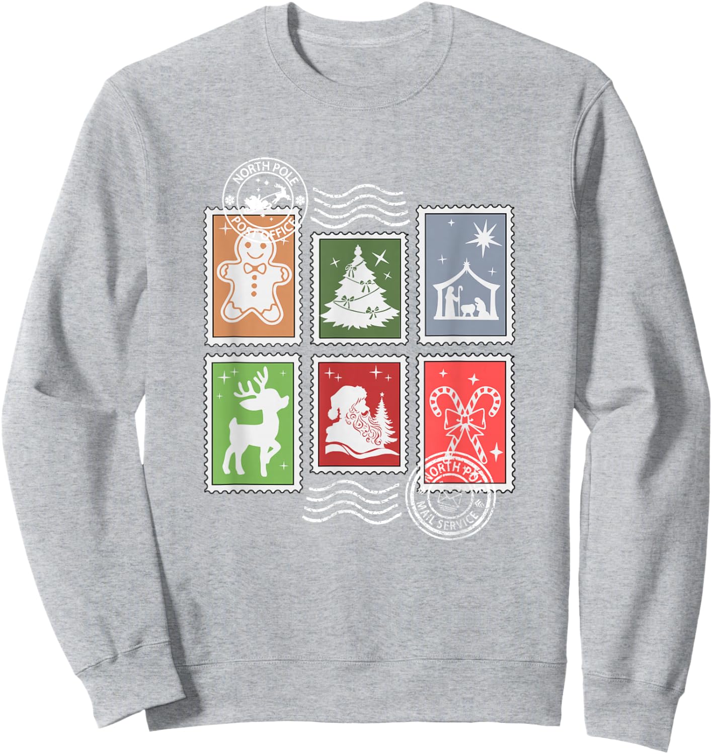 Classic Postage Stamps Christmas Mail Sweatshirt - Sweatshirt | Ash