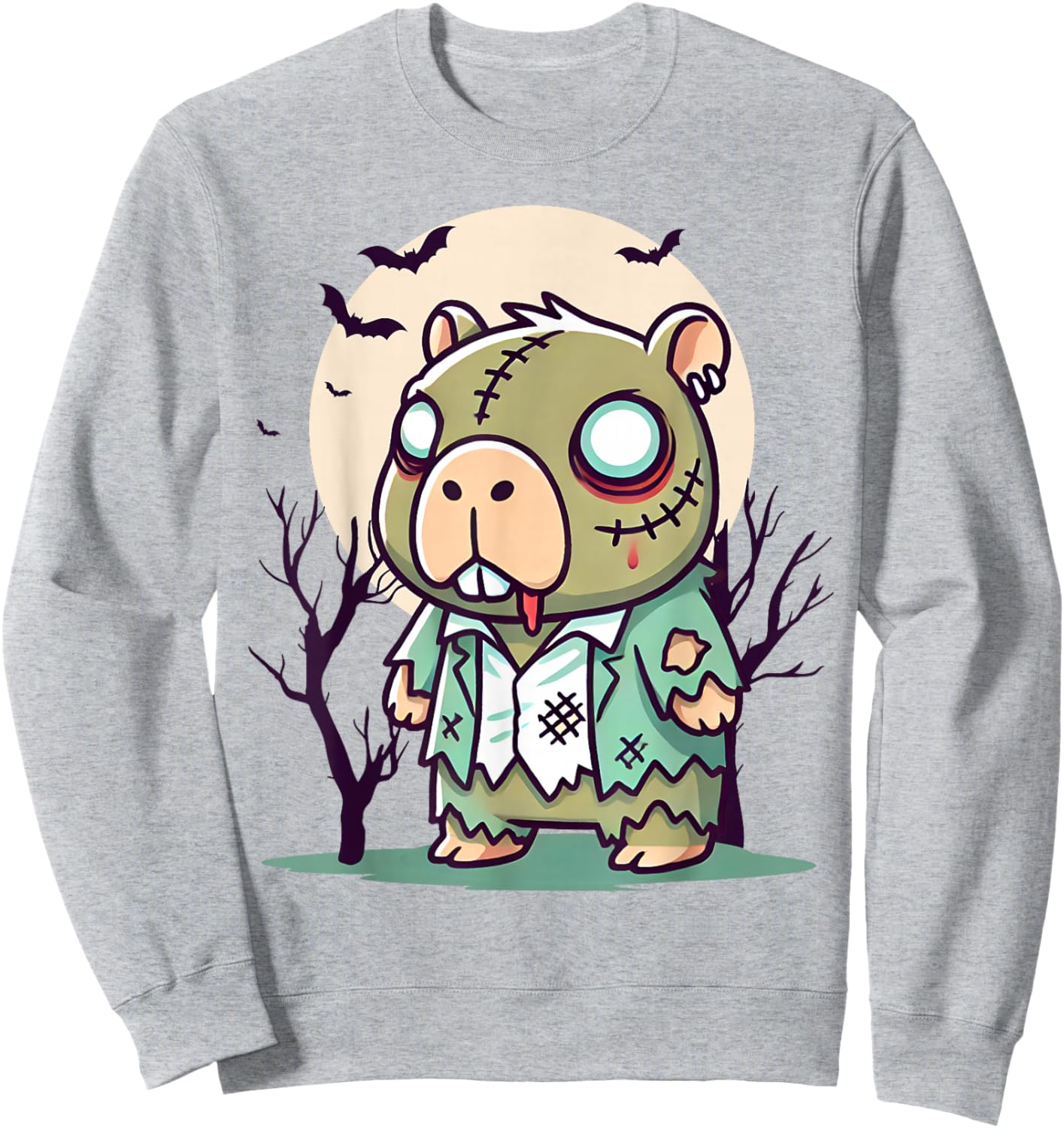 Creepy Zombie Capybara Cartoon Halloween Sweatshirt - Sweatshirt | Ash