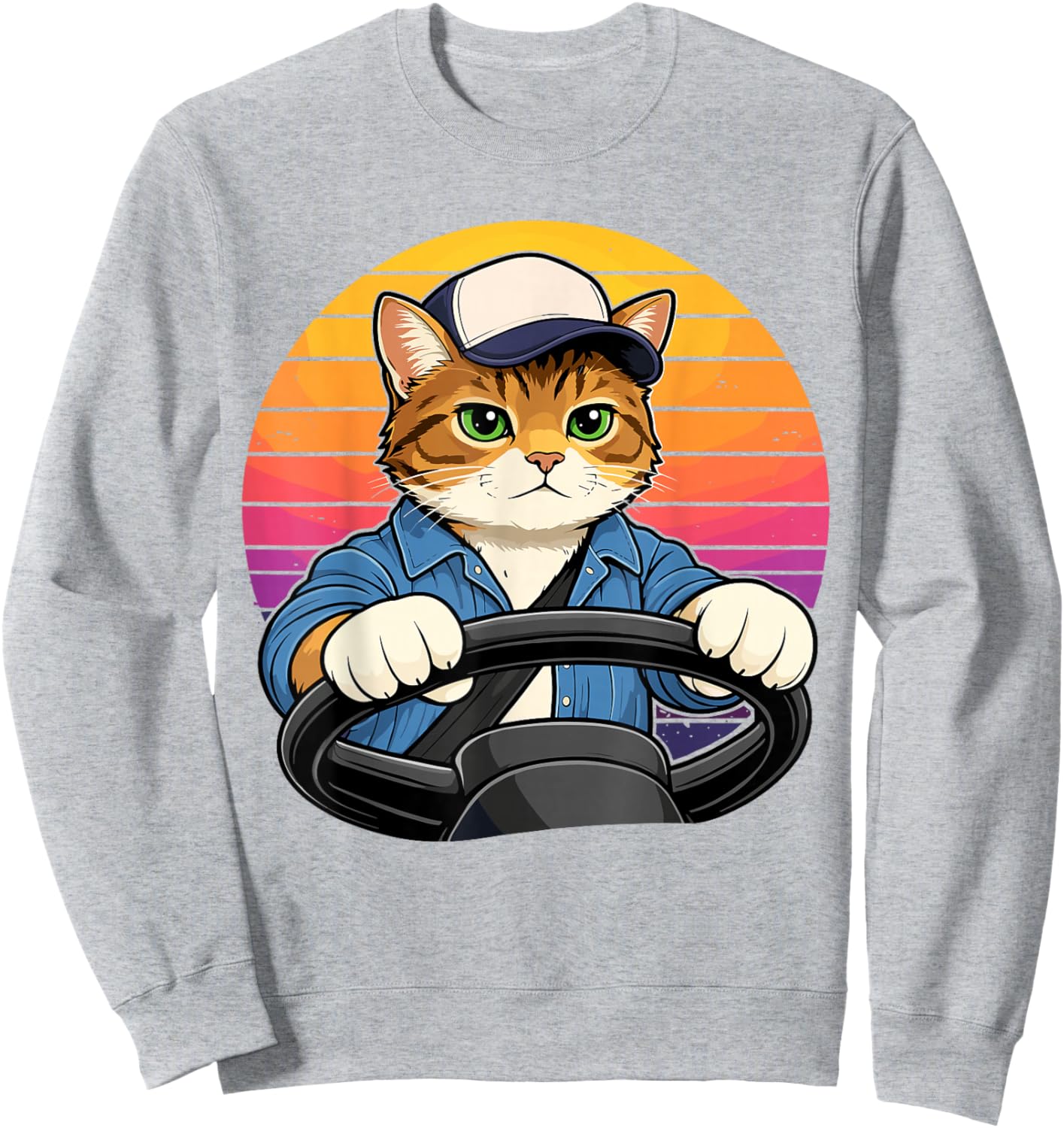 Vintage Cat Truck Driver Funny Trucker Sweatshirt - Sweatshirt | Ash