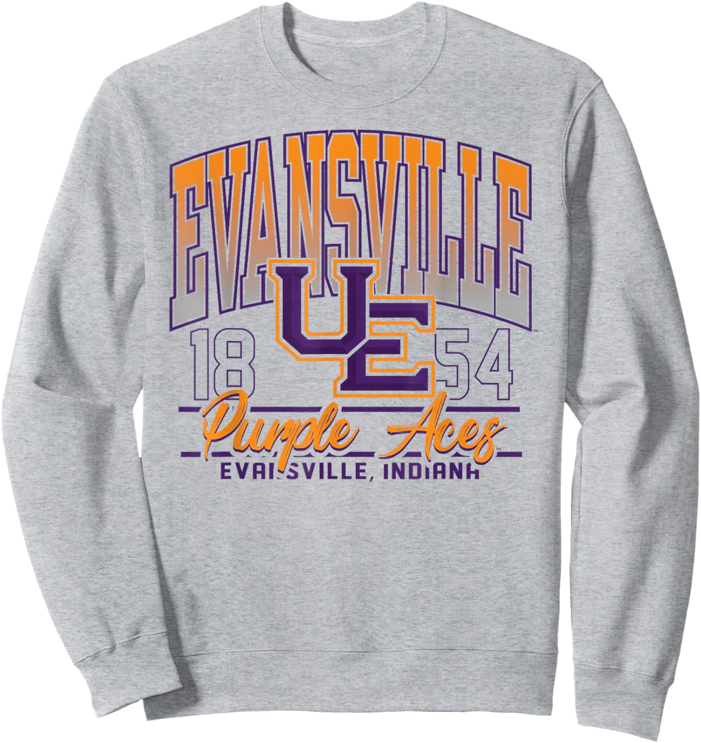 Evansville Purple Aces Kicking It Gray Officially Licensed Sweatshirt - Sweatshirt | Ash