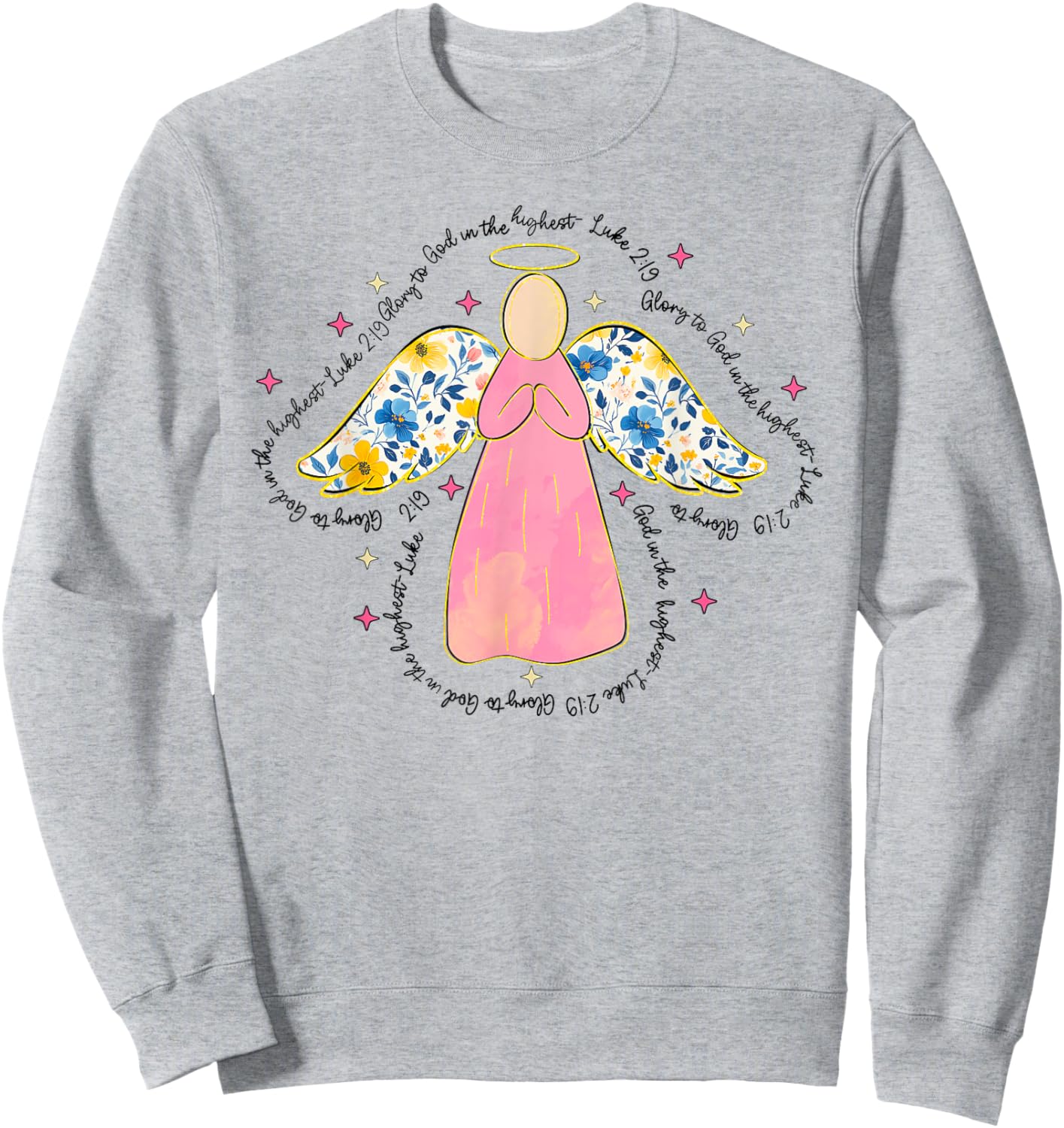 Silhouette Pink Floral Angel God, Beautiful Christmas Angel Sweatshirt - Sweatshirt | Ash