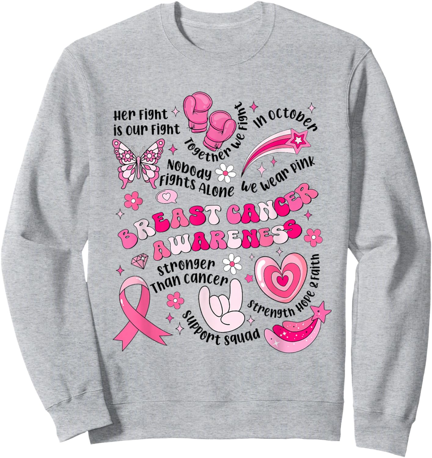 Breast Cancer Awareness Pink Ribbon Boxing Gloves Butterfly Sweatshirt - Sweatshirt | Ash